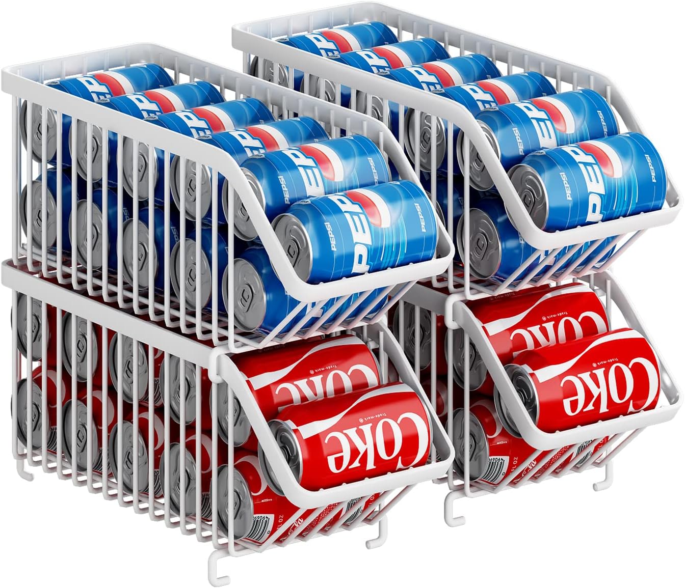 GILLAS Paquete de 4 organizadores apilables de latas de soda para refrigerador, dispensador de latas, estante de almacenamiento de alimentos