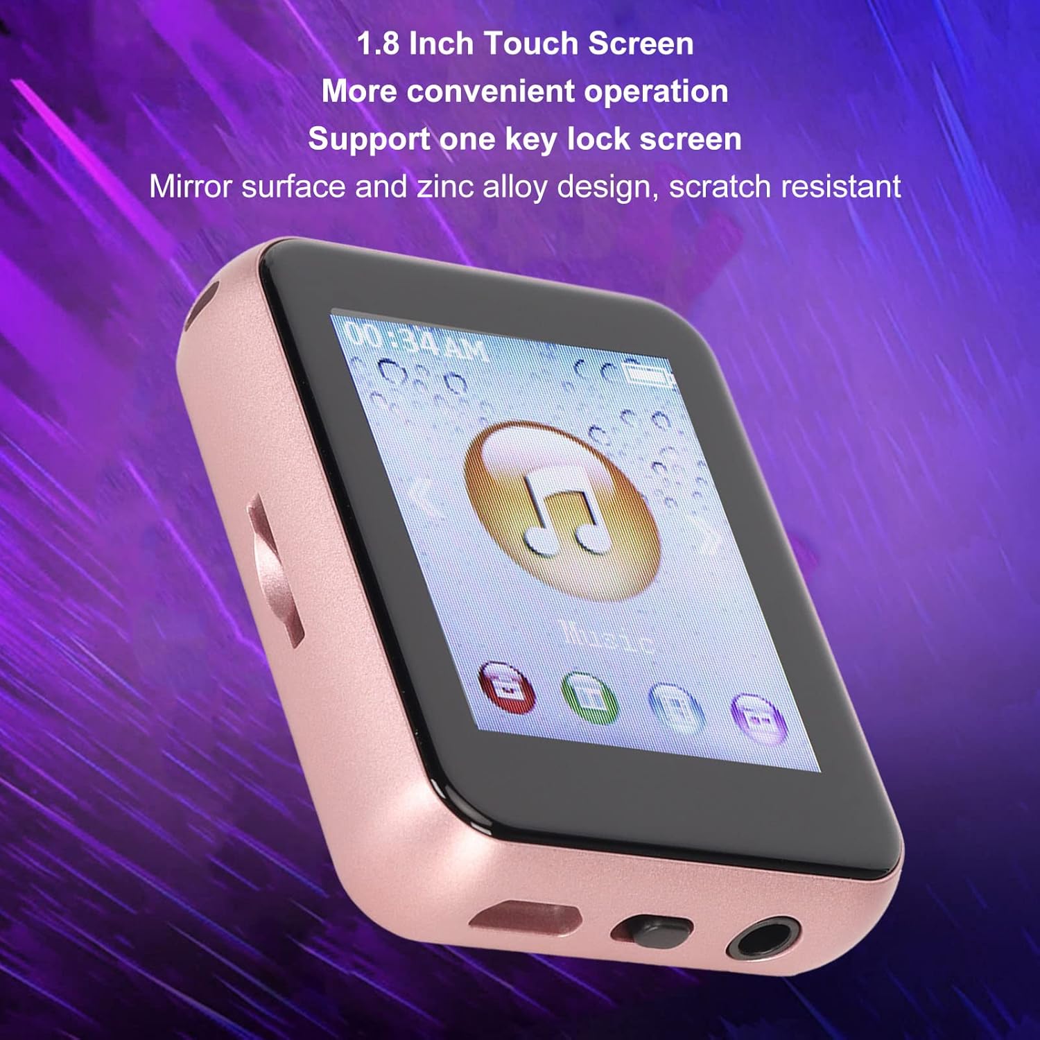 Reproductor Bluetooth MP3, reproductor de pantalla táctil de alta resolución de alta fidelidad de 1.8 pulgadas, compatible con grabación 8G