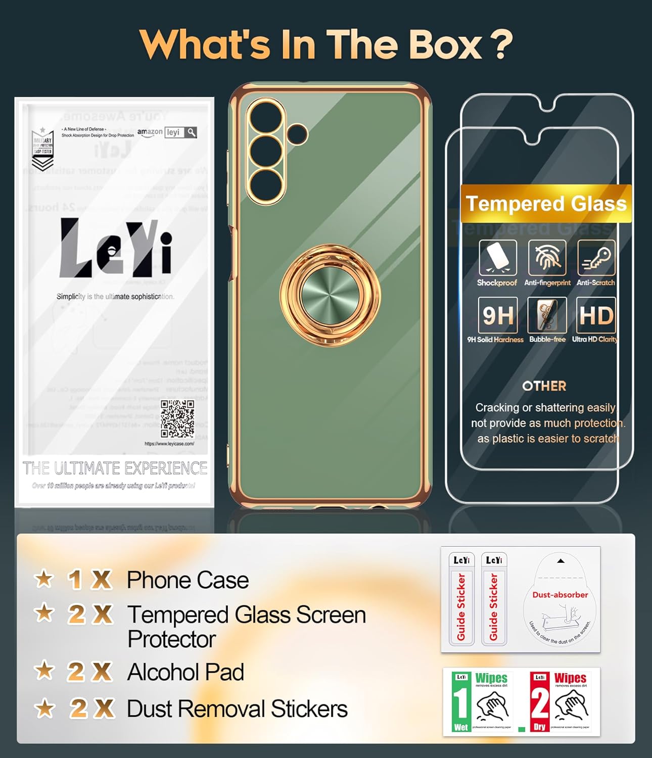 LeYi Funda para Samsung Galaxy A13 5G con protector de pantalla de vidrio templado (paquete de 2) Soporte de anillo giratorio de 360, soporte