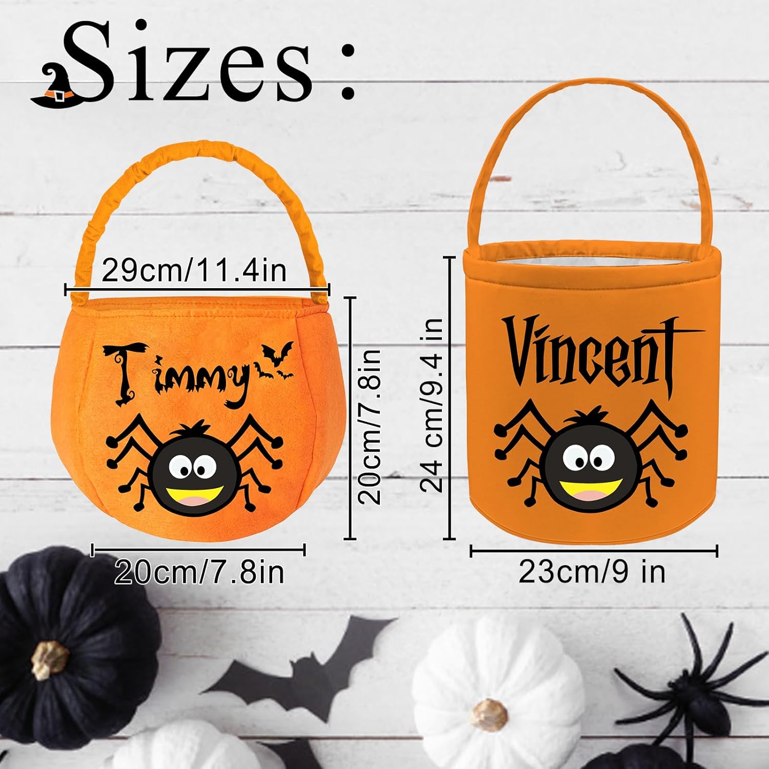 Bolsas de Halloween personalizadas para truco o trato con nombre, cesta de Halloween personalizada para niños y niñas, Naranja, Personalizar