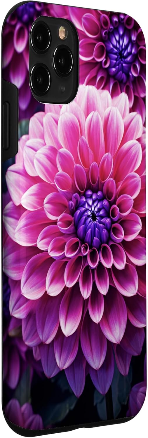 iPhone 11 Pro Dahlia Flower Floral Nature Garden Funda con diseño granate rosa y morado