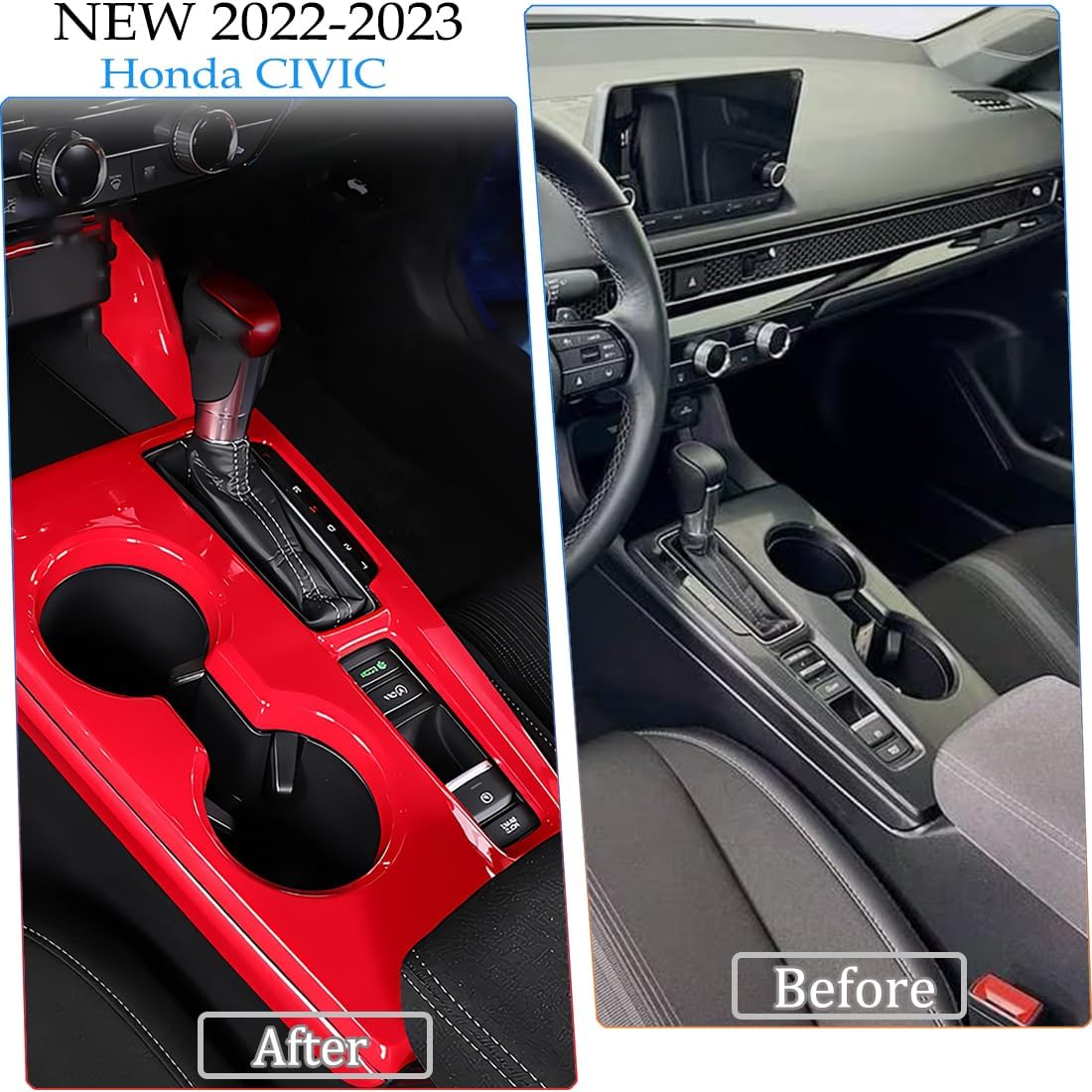 Marco de consola central Civic de 11 generación, cubierta del panel de palanca de cambios para Honda Civic 2022 2023 – ABS rojo vino Accesorios