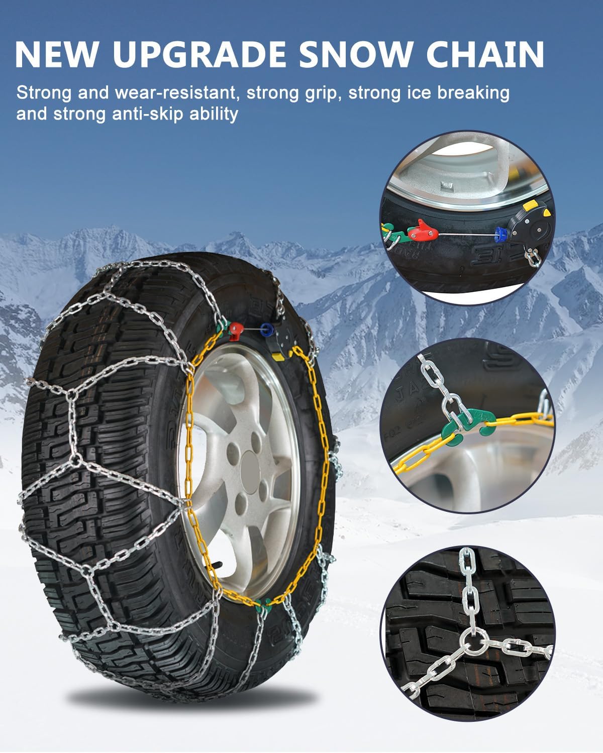 SCITOO HKN100 – Cadenas de nieve de instalación rápida y fácil, cadena de tracción de neumáticos para automóviles, camionetas, SUV, cadenas