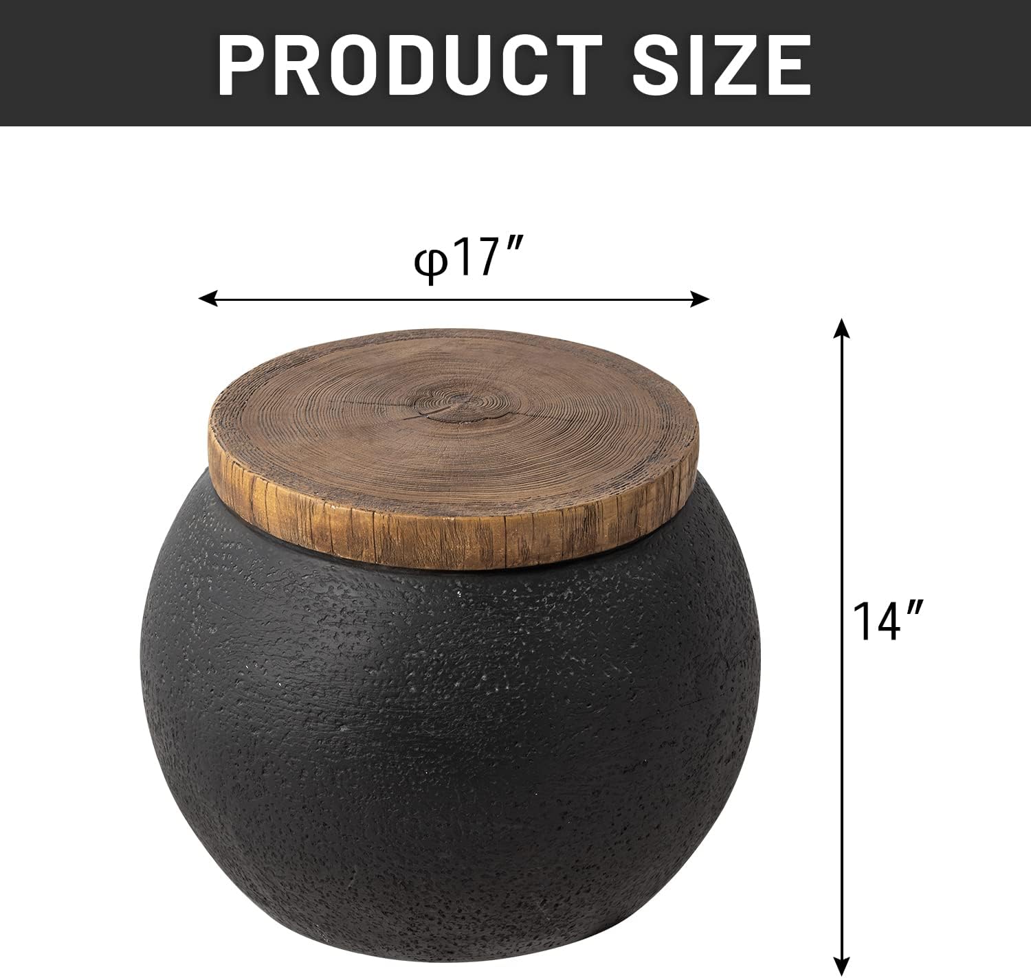 Mesa auxiliar de tambor de hormigón, mesa auxiliar con escritorio de madera sintética, mesa auxiliar decorativa, taburete de plantas para decoración