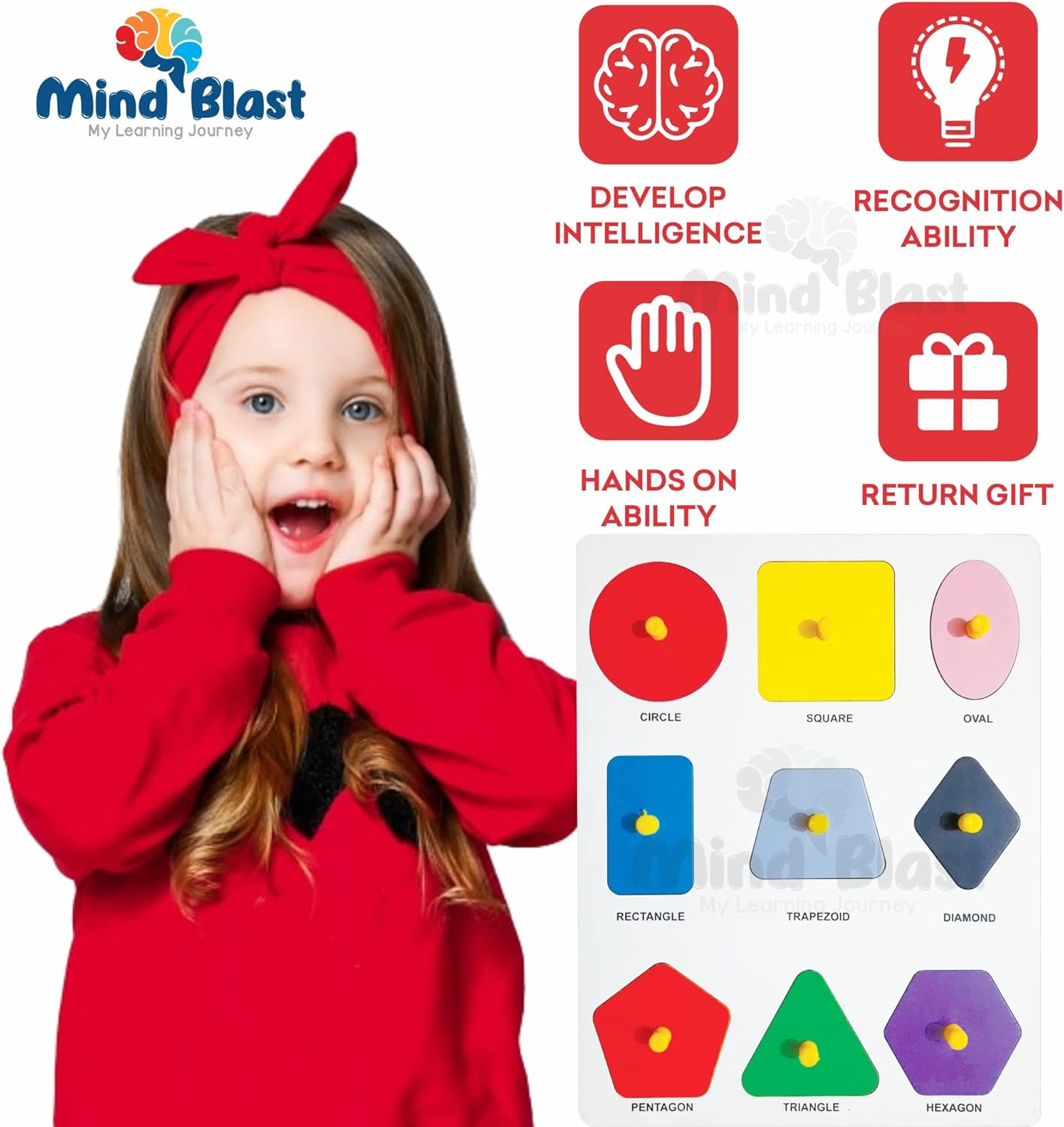 MIND BLAST Rompecabezas de madera con formas y colores de madera, perfecto para desarrollar la creatividad y las habilidades de resolución de