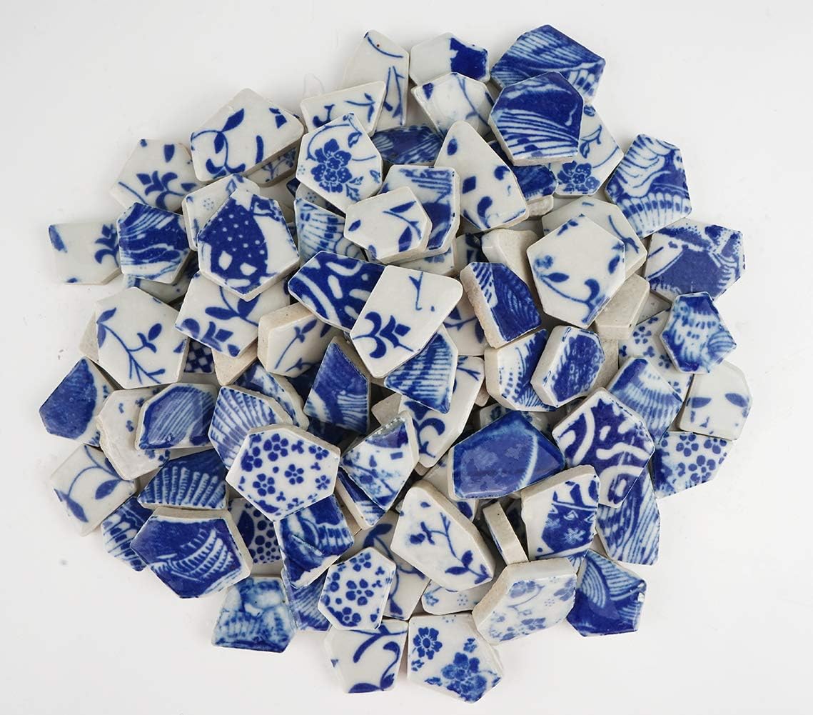 Lanyani Surtido de azulejos de porcelana de cerámica rotos piezas de porcelana azul y blanca para manualidades de mosaico, cubierta de 11 x 11