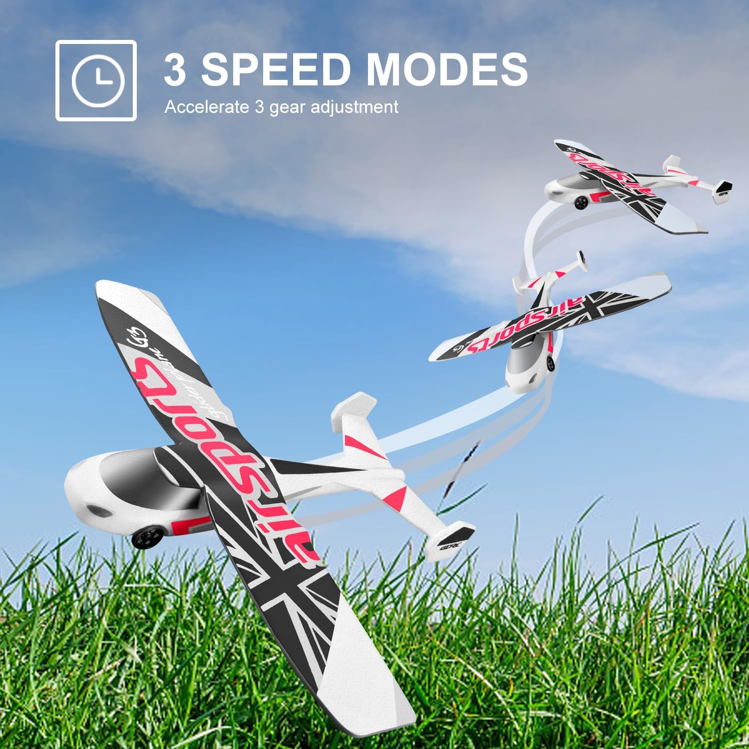 Avión RC, avión de control remoto de 2.4 GHz, vuelo con 2 baterías y hélice estabilizador giroscópico de 6 ejes, luz azul y verde, fácil de volar