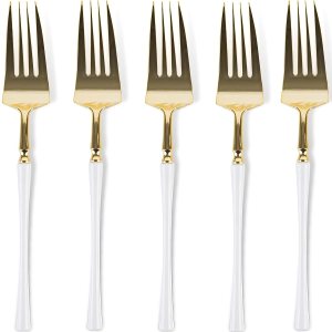 Blue Sky Infinity Flatware – Tenedores de cena dorados y blancos, 20 unidades, cubiertos de plástico desechables elegantes para eventos y fiestas Blue Sky Infinity Flatware – Tenedores de cena dorados y blancos, 20 unidades, cubiertos de plástico desechables elegantes para eventos y fiestas