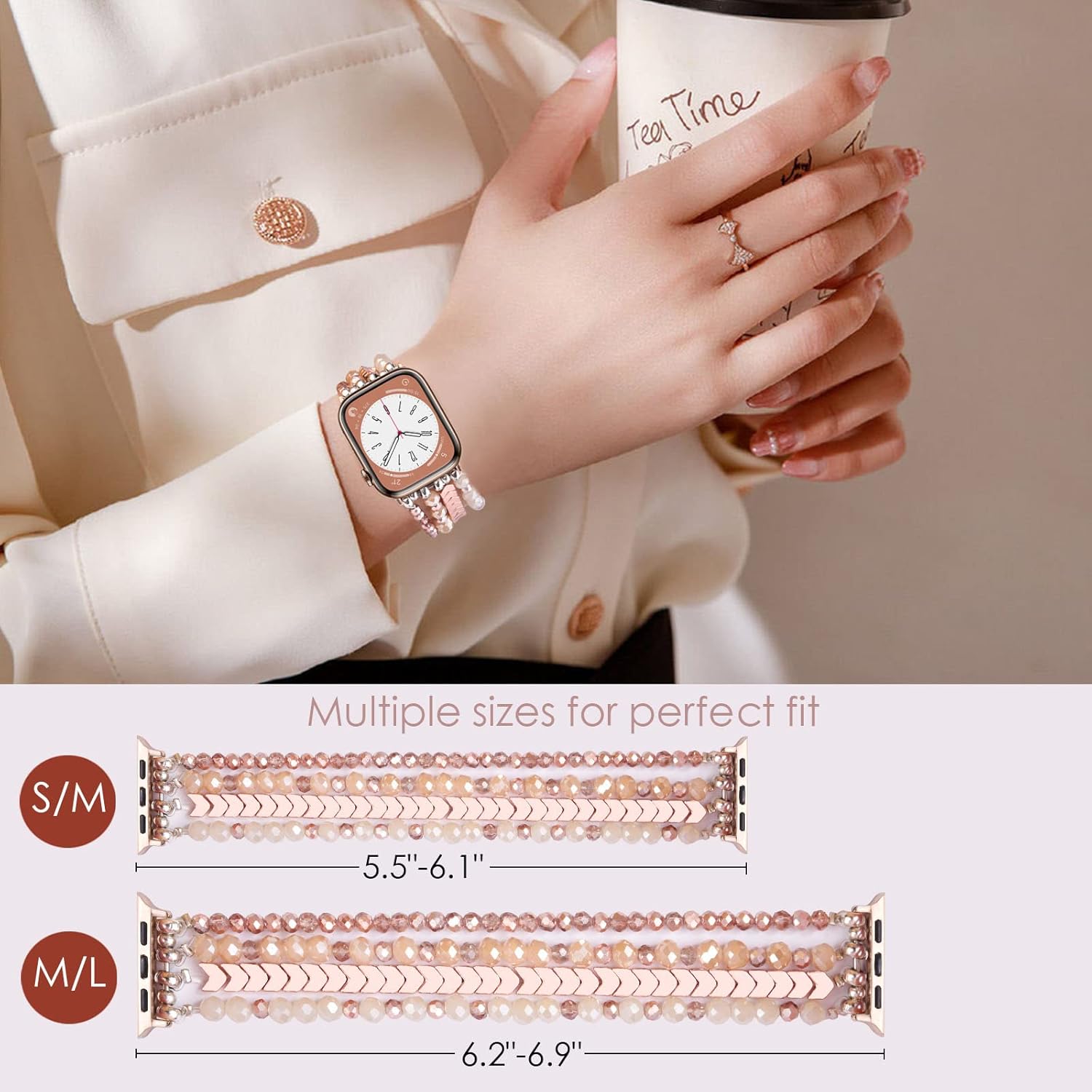 V-MORO Beaded Bracelet Compatible with 41mm40mm38mm,45mm44mm42mm49mm(ultra) Women Apple Watch Bands Handmade Fashion Cute Elastic Stretch Strap for