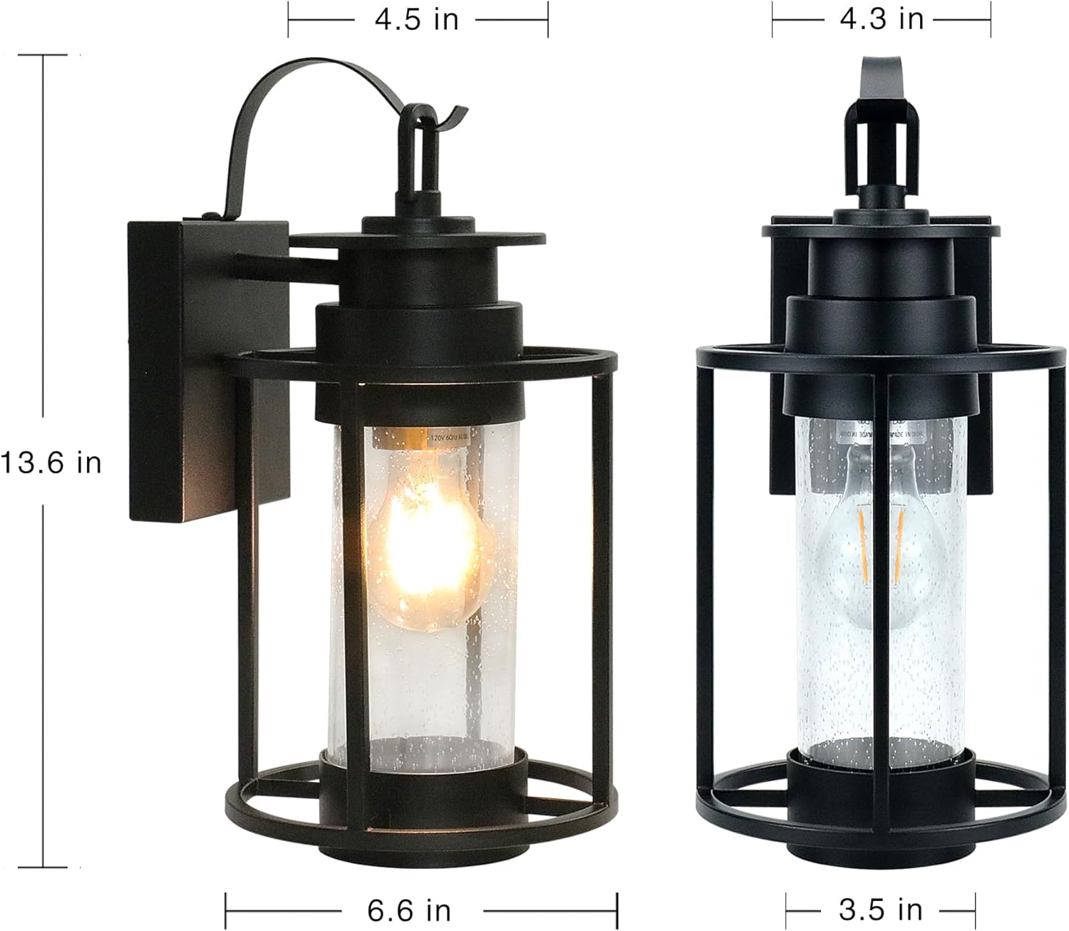 MONKFISH Lámpara de pared negra para exteriores con pantalla de cristal de burbujas, buena lámpara para porches, jardines, terrazas, garajes,