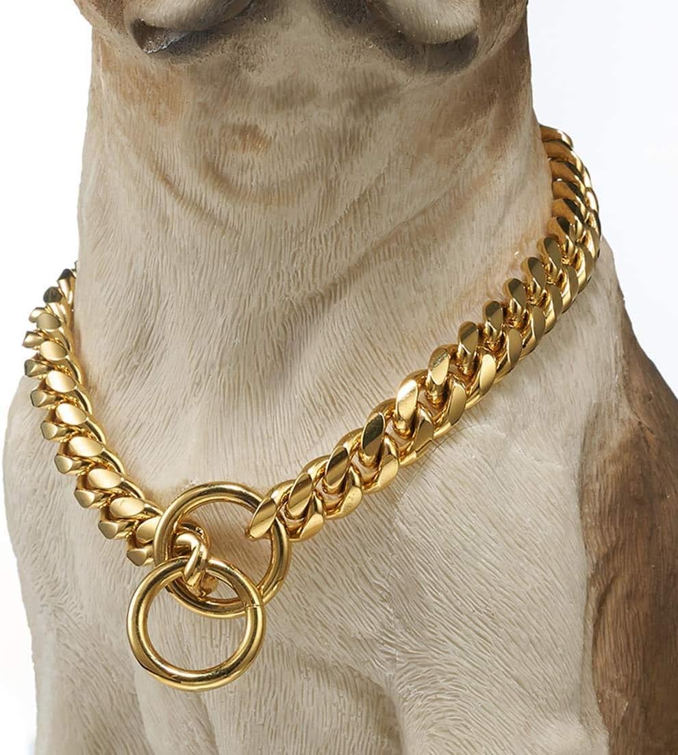 Aiyidi Collar de cadena de perro chapado en oro de 18 quilates de acero inoxidable de 0.394 in, 0.472 in, 0.591 in, 0.709 in, collar de eslabones