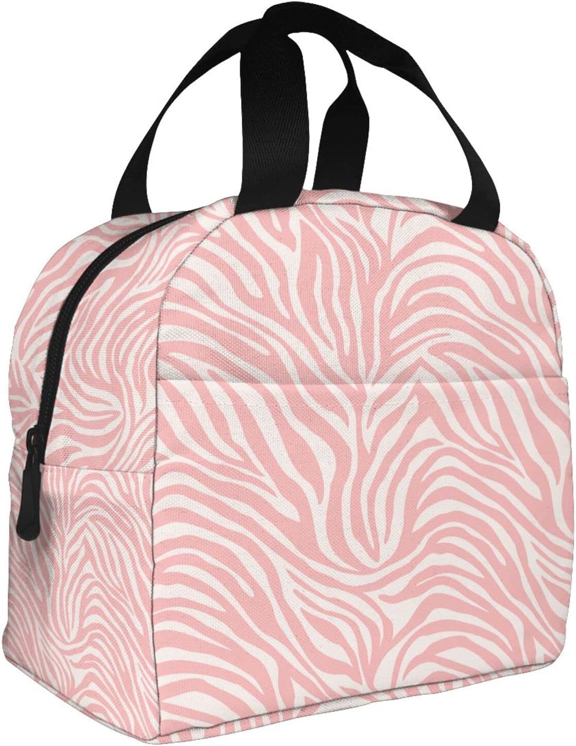 Bolsa de almuerzo portátil con estampado animal de cebra rosa para mujeres y hombres, bolsa de almuerzo reutilizable para