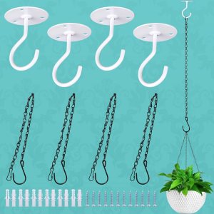 XDW-GIFTS Paquete de 4 ganchos de techo con cadenas colgantes para colgar comederos de pájaros, plantas, linternas, campanillas de viento, XDW-GIFTS Paquete de 4 ganchos de techo con cadenas colgantes para colgar comederos de pájaros, plantas, linternas, campanillas de viento,
