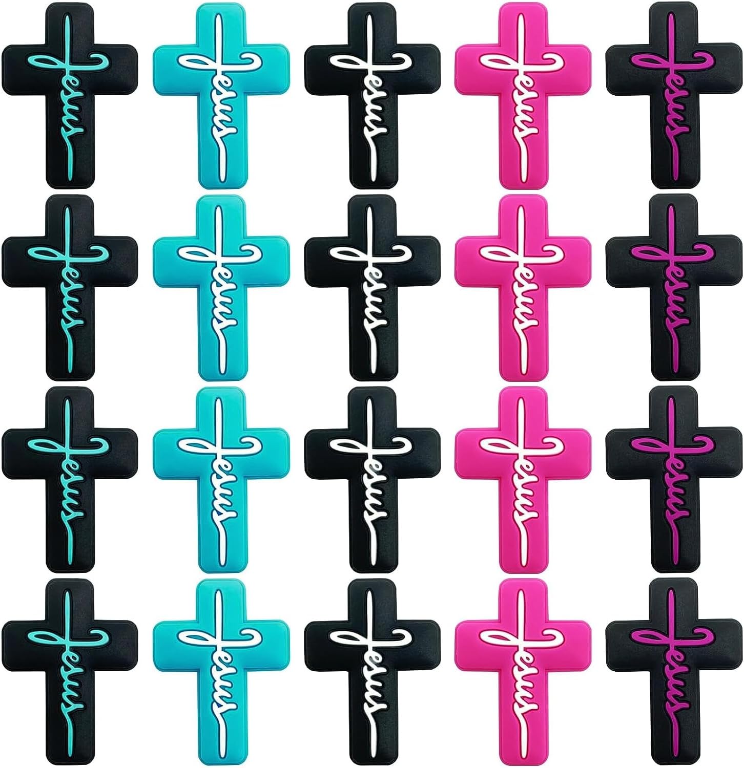 20 cuentas de silicona cruzadas de silicona con cuentas focales de mezcla de colores en forma de cruz, cuentas focales para bolígrafos, cuentas