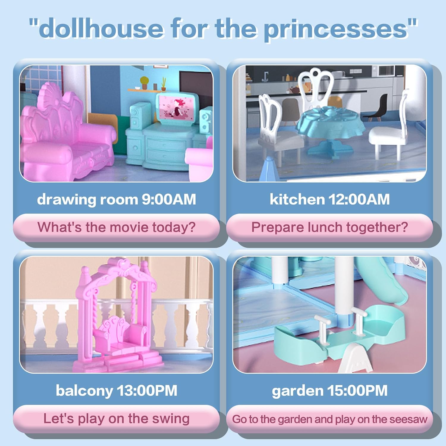 NoTagCat Casa de muñecas para niños, casa de muñecas para niñas, casa de ensueño de princesa con 2 muñecas y accesorios de muebles, regalos de casa