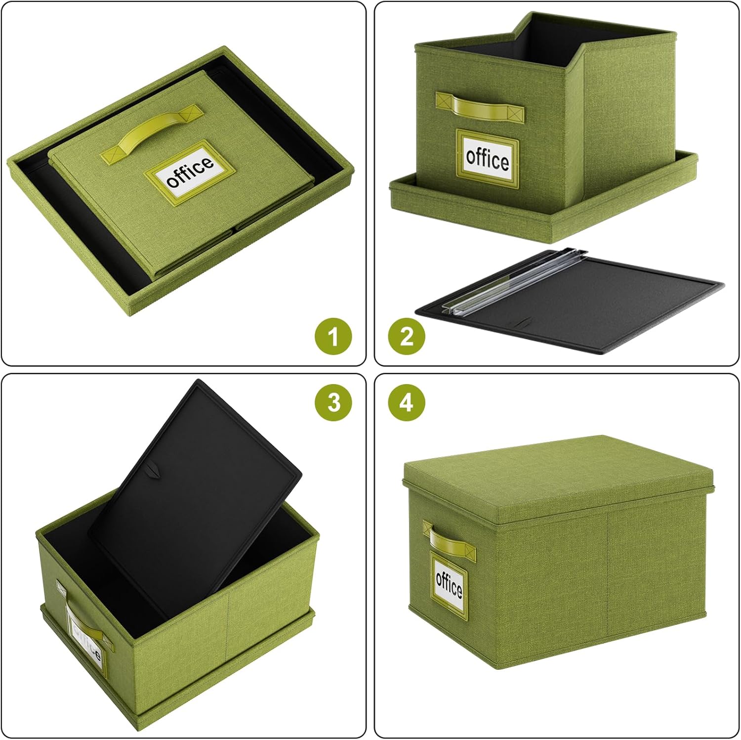Huolewa Caja organizadora de archivos mejorada con tapa, caja de archivos decorativa con asa, organizador de archivos colgante de lino para