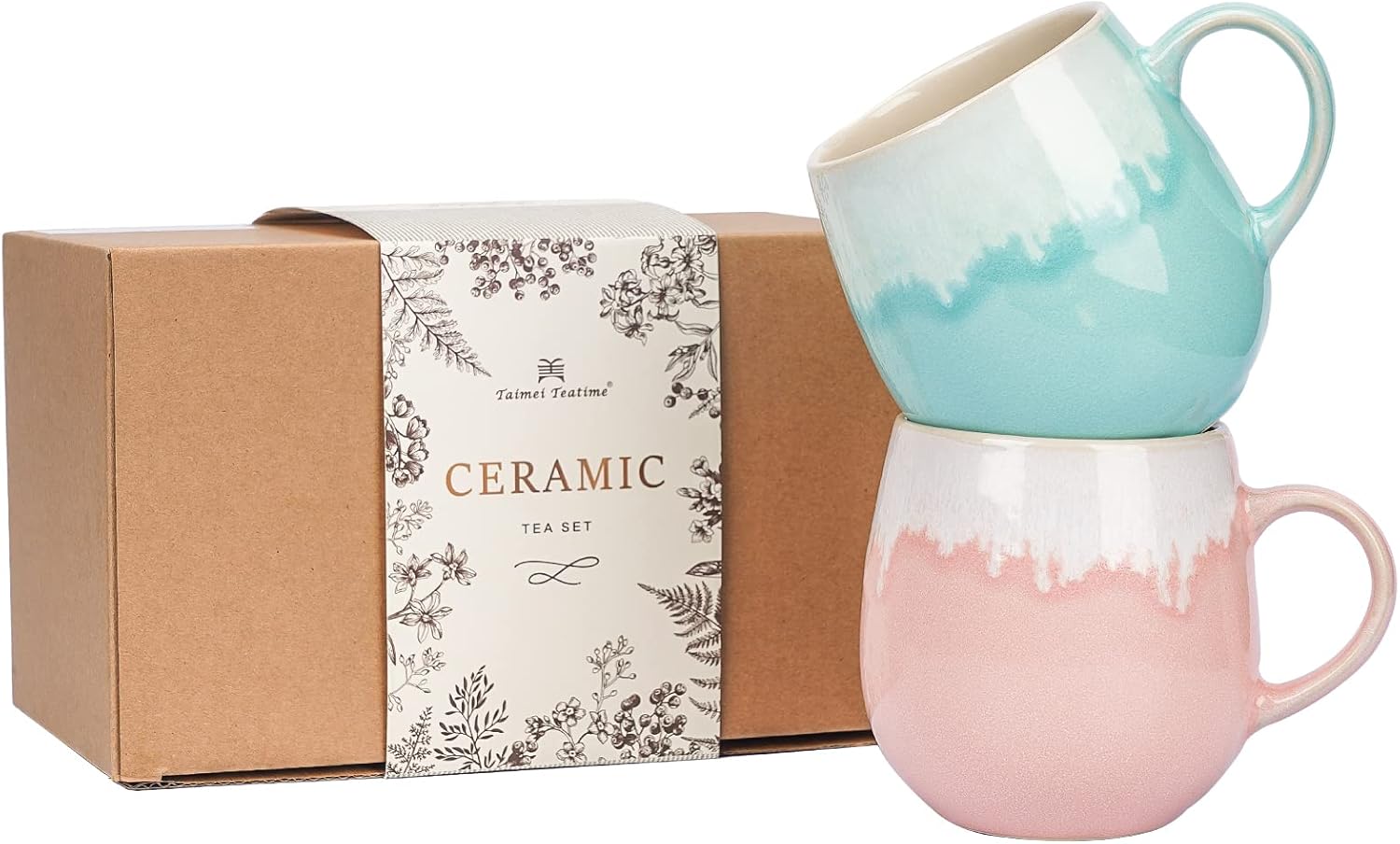 Taimei Teatime Tazas de café grandes de 20 onzas para hombres y mujeres, juego de 2 tazas de café de cerámica, tazas de café para parejas, tazas de