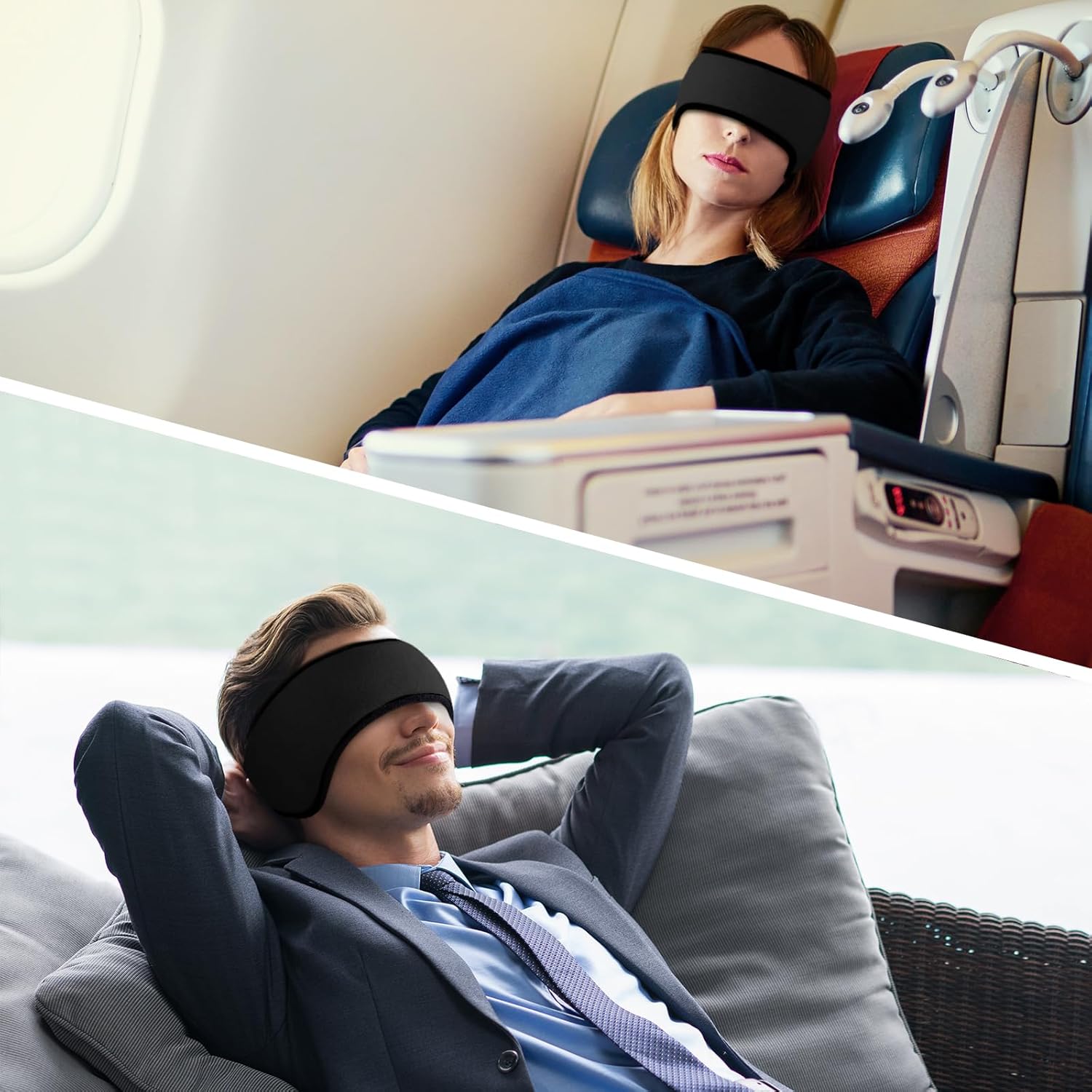 Máscara para dormir, antifaz para dormir con la cabeza, ajustable, orejeras para dormir, calentadores de oídos para hombres y mujeres, 2 en 1