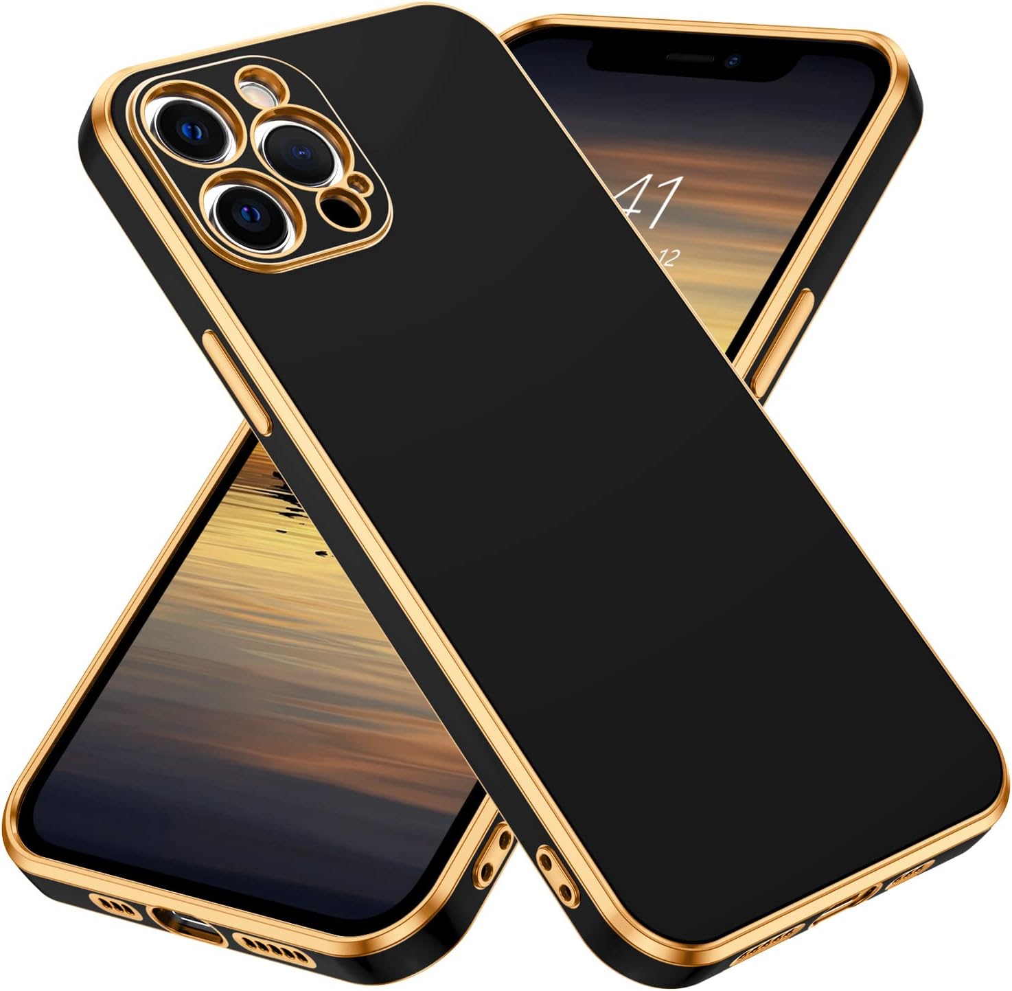 BENTOBEN Funda para iPhone 12 Pro, funda para teléfono iPhone 12 Pro 6.1, ajuste delgado, de lujo, color dorado, protección a prueba de golpes,