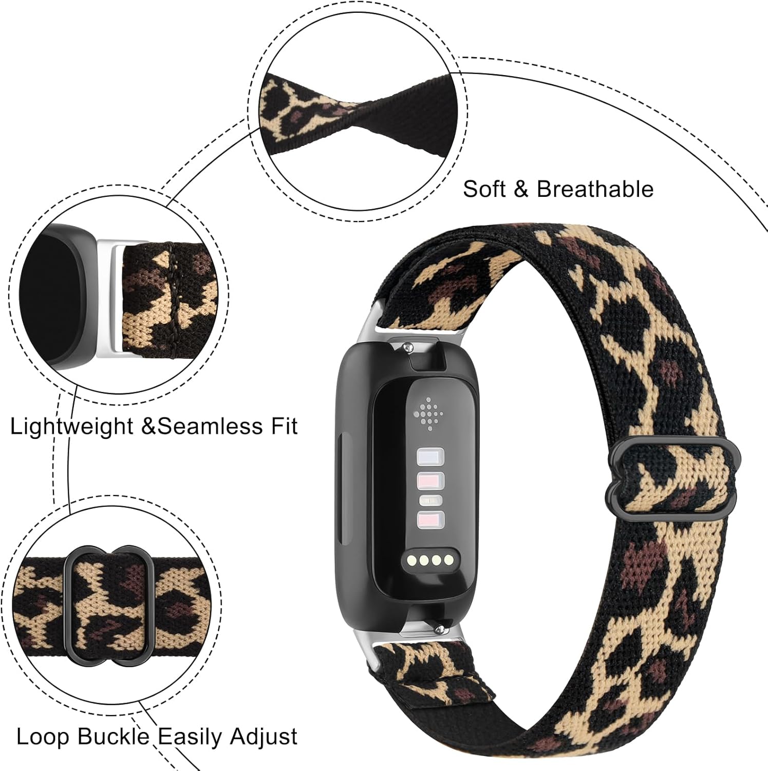 VANCLE Bandas elásticas para Fitbit Inspire 3 bandas para mujer, transpirable, ajustable, de repuesto, elástica, de nailon, correas deportivas