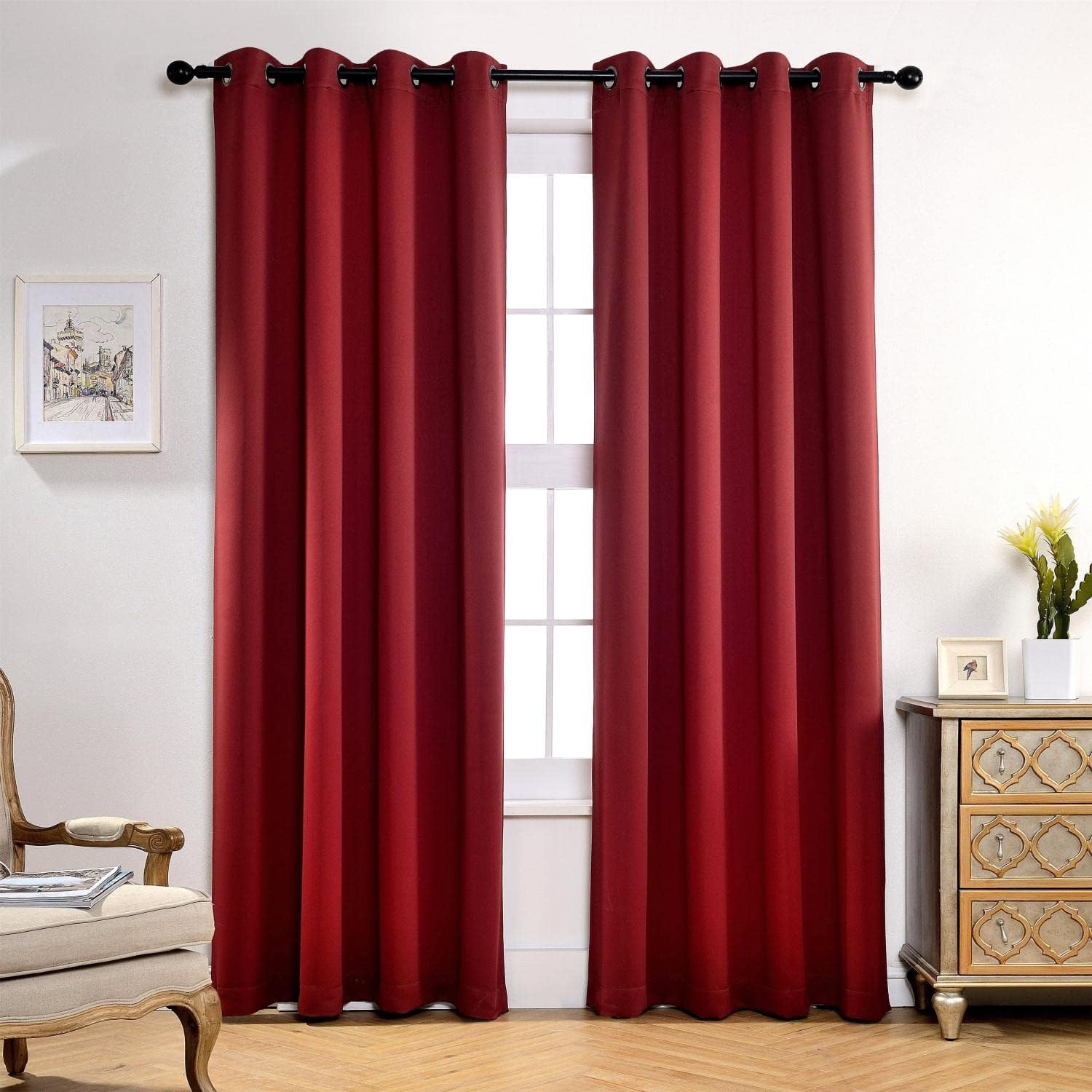 Set de 2 cortinas para ventana, de Miuco, opacas, con ollaos, para recámara, incluye 2 alzapaños