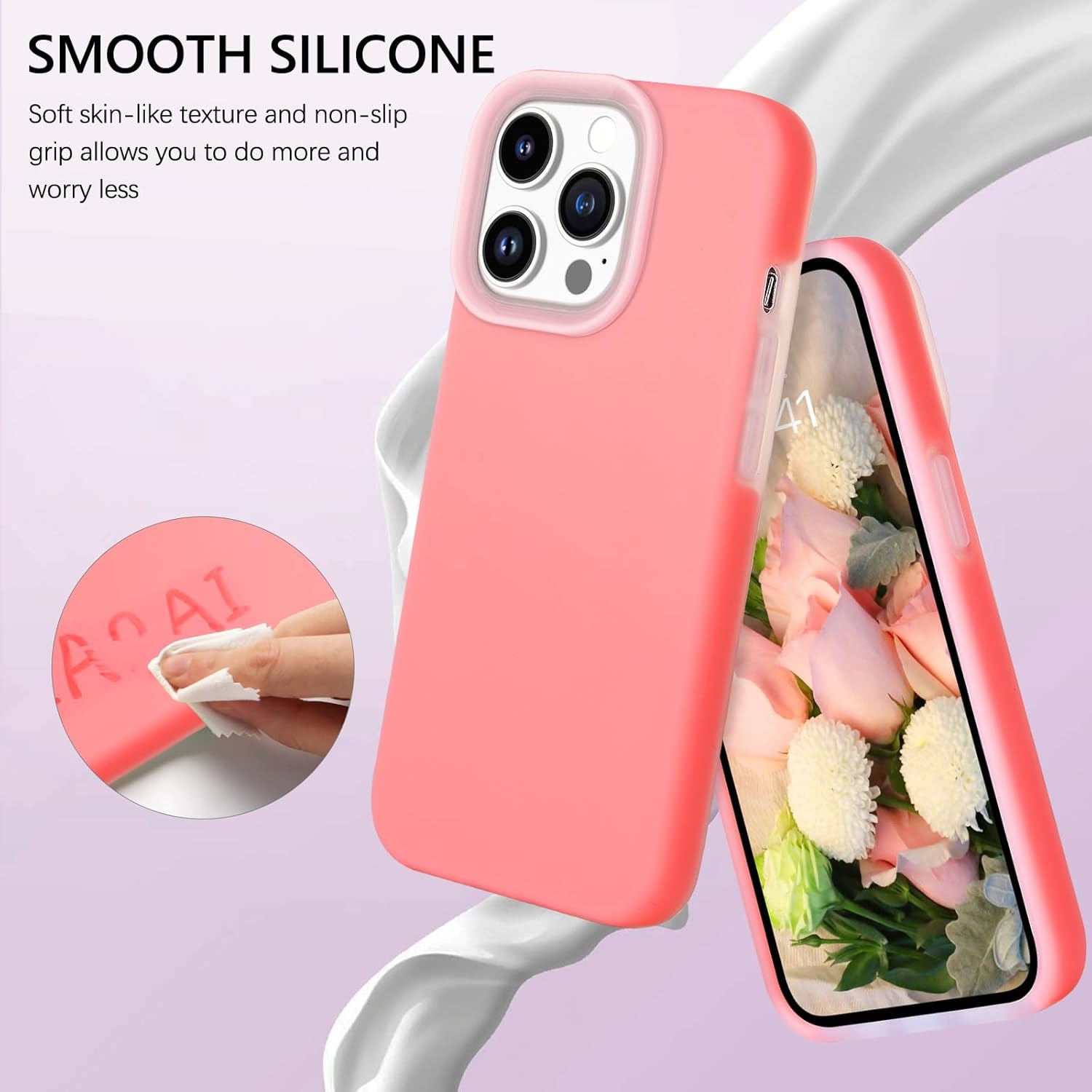 GUAGUA Funda para iPhone 13 Pro, iPhone 13 Pro Jelly Funda de silicona líquida, delgada y suave, forro de microfibra fina, con textura, funda