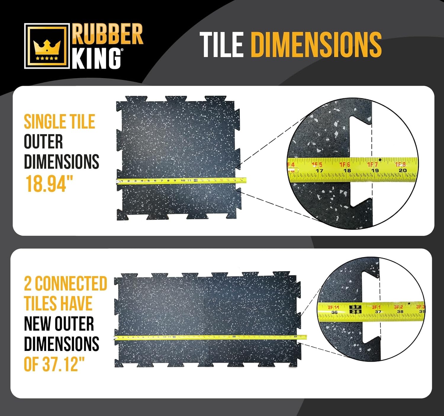 Rubber King – 10 azulejos entrelazados de 0.748 x 0.748 x 0.236 in, azulejos de goma 100% reciclada, tapete de ejercicio para gimnasio en casa,