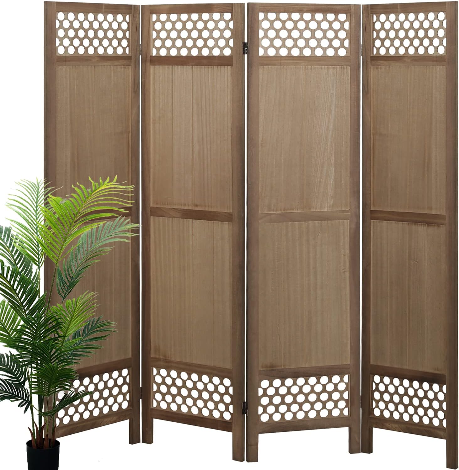 ECOMEX Divisor de habitación de 4 paneles, pantalla divisora de habitación con corte de madera, separadores de habitación de 5.6 pies y pantallas de