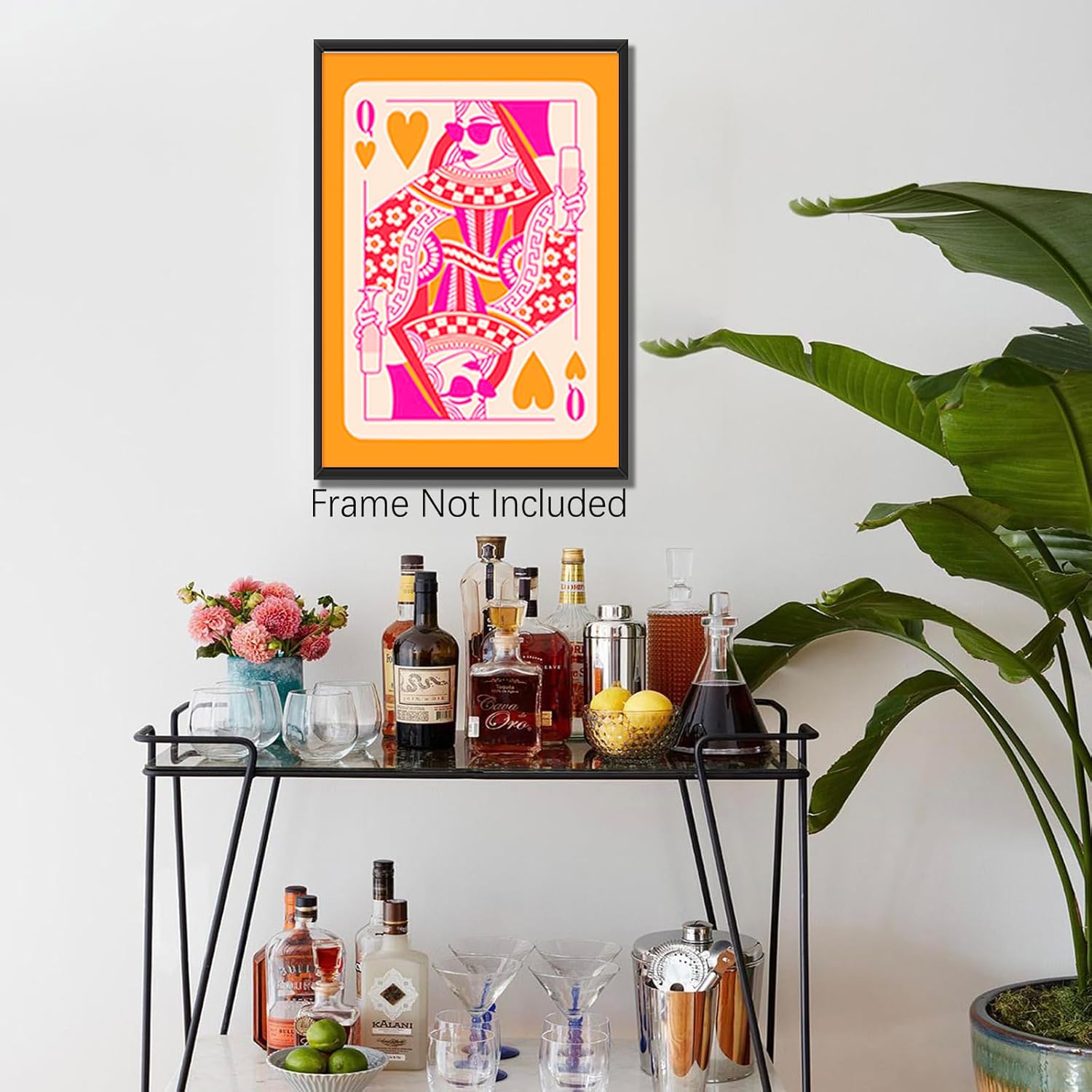 JCFOAS Lienzo moderno retro con diseño de reina de corazones, arte de pared en lienzo rosa y naranja, decoración de habitación, estética, hippie,