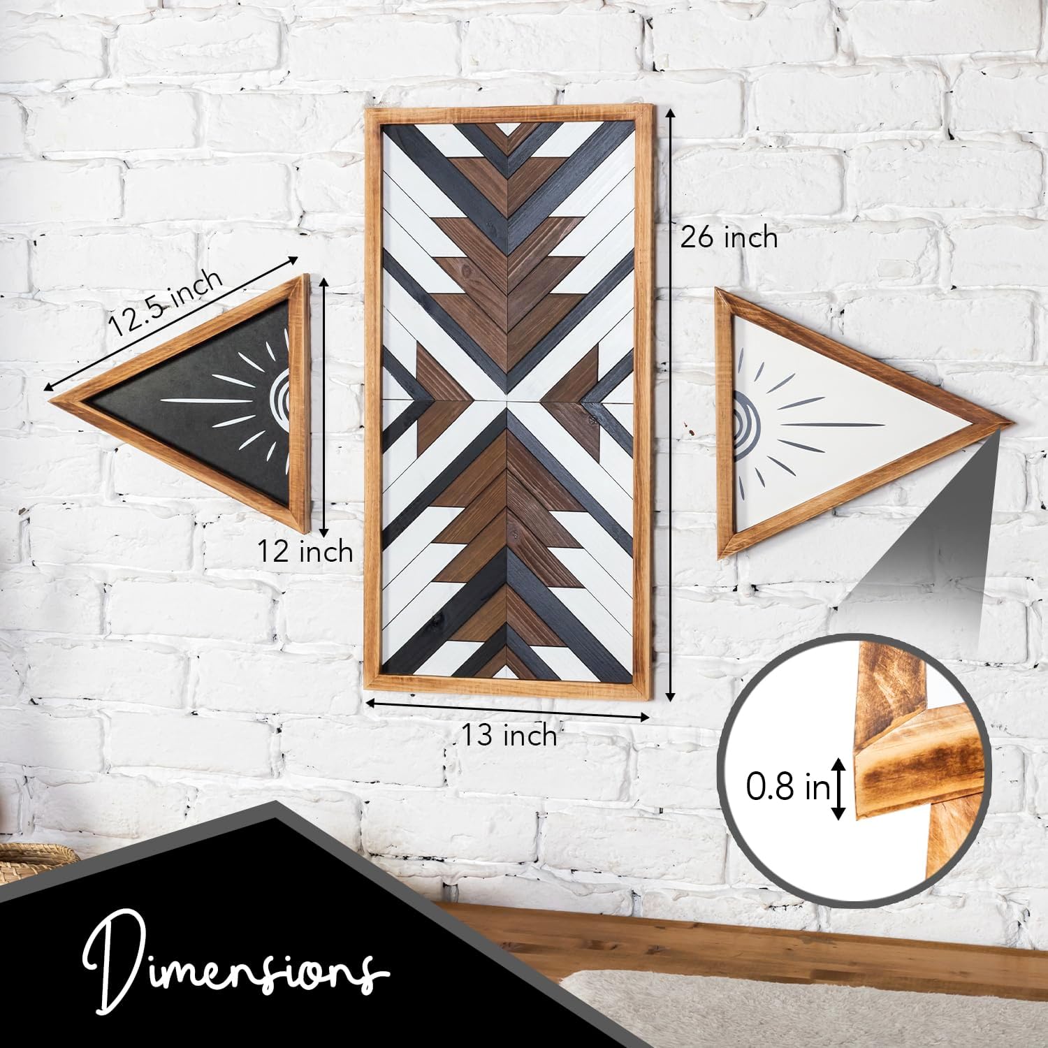 Beautiful Mind Arte de pared grande de madera azteca de 3 piezas, decoración de pared occidental, inspiración bohemia, suroeste y nativa americana,