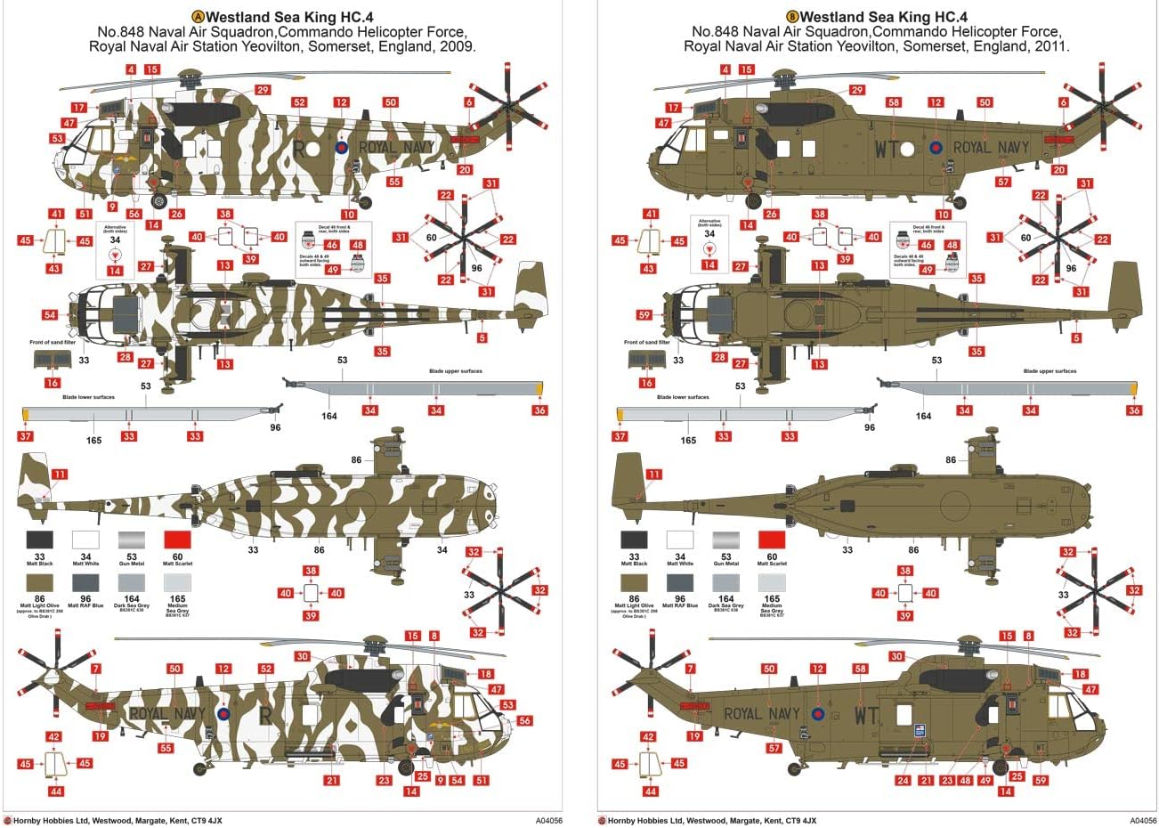 Airfix A04056 Westland Sea King HC.4 172nd Kit de modelo de helicóptero militar de plástico, azul marino