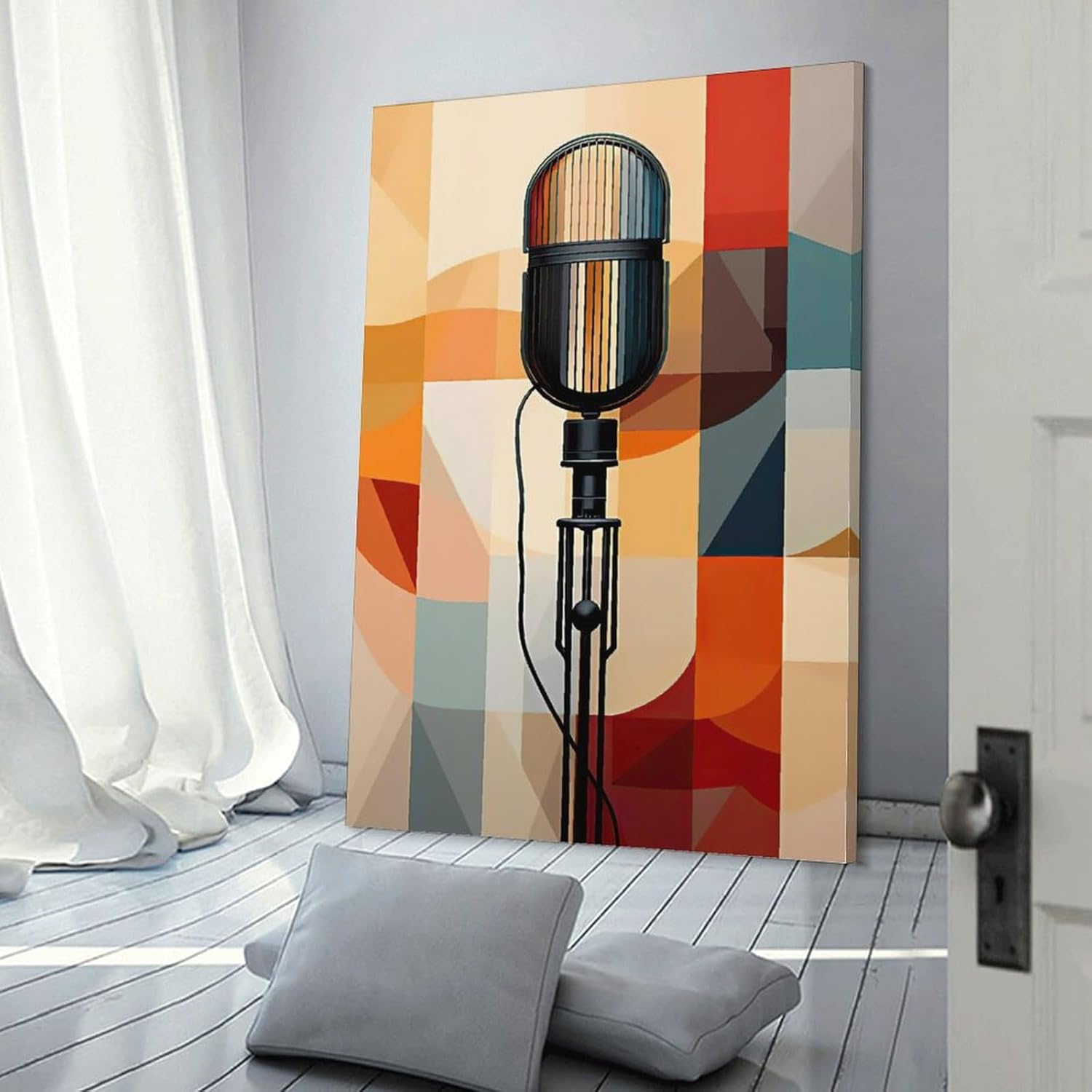 Pintura artística retro, póster abstracto con micrófono musical, para el hogar, dormitorio, sala de estar, lienzo de pared, cuadro P, lienzo de