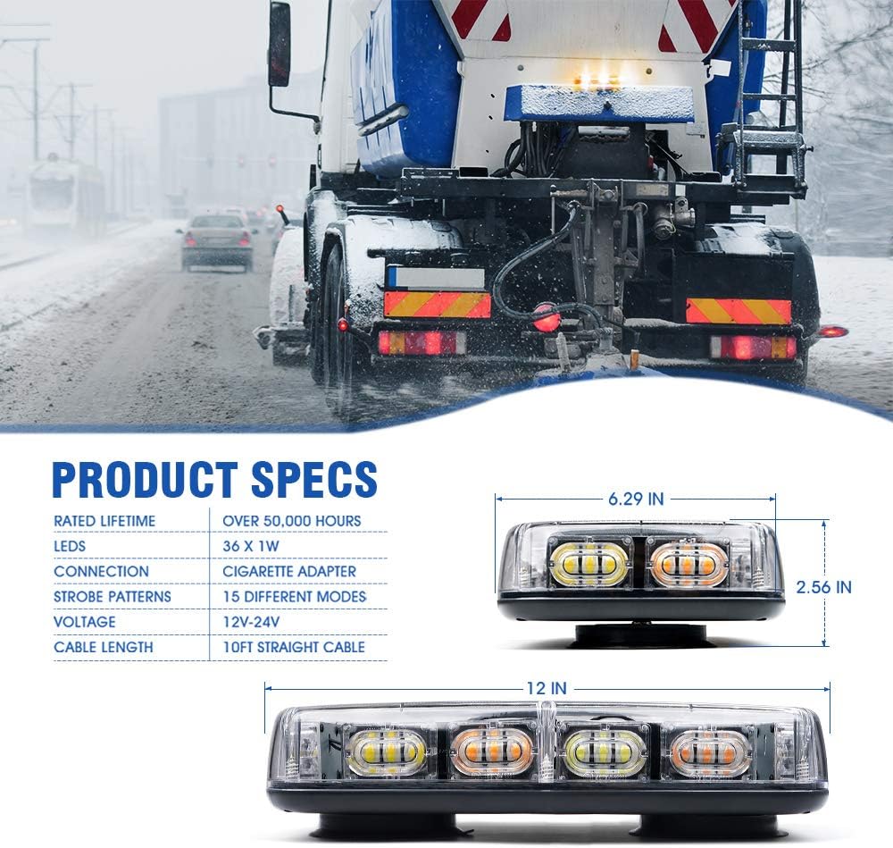 Xprite 2 luces estroboscópicas de 12 pulgadas, luz estroboscópica de emergencia de alto brillo de 72 LED con montaje magnético para vehículos de