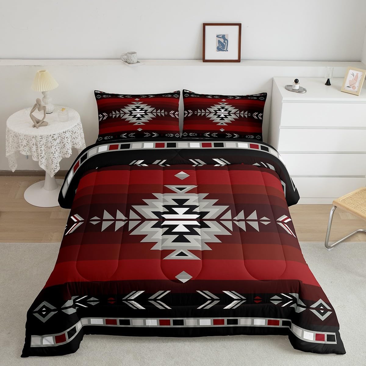 Feelyou Juego de ropa de cama de diseño nativo del suroeste de tamaño individual para niños y niñas, juego de edredón geométrico del suroeste para
