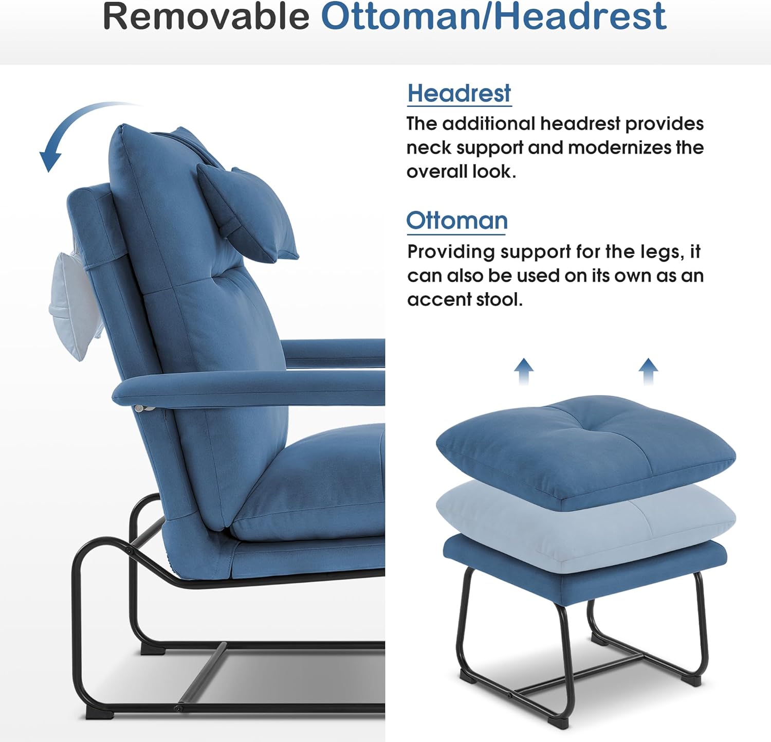 MCombo Sillones reclinables decorativos con otomana, sillones tapizados con respaldo ajustable, sofá individual para sala de estar y dormitorio 4233
