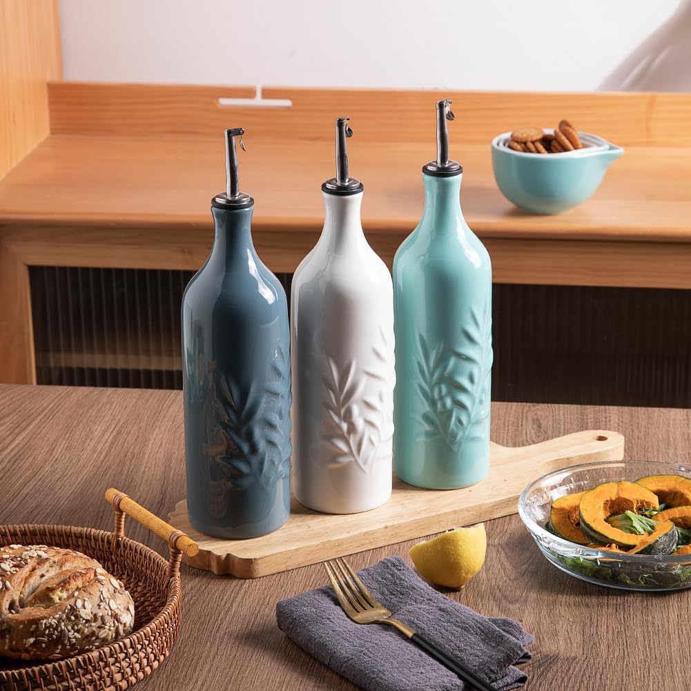 Sweejar Botella dispensadora grande de aceite de oliva de cerámica, 24 onzas, aceite opaco para aliviar la oxidación, aceite de almacenamiento,