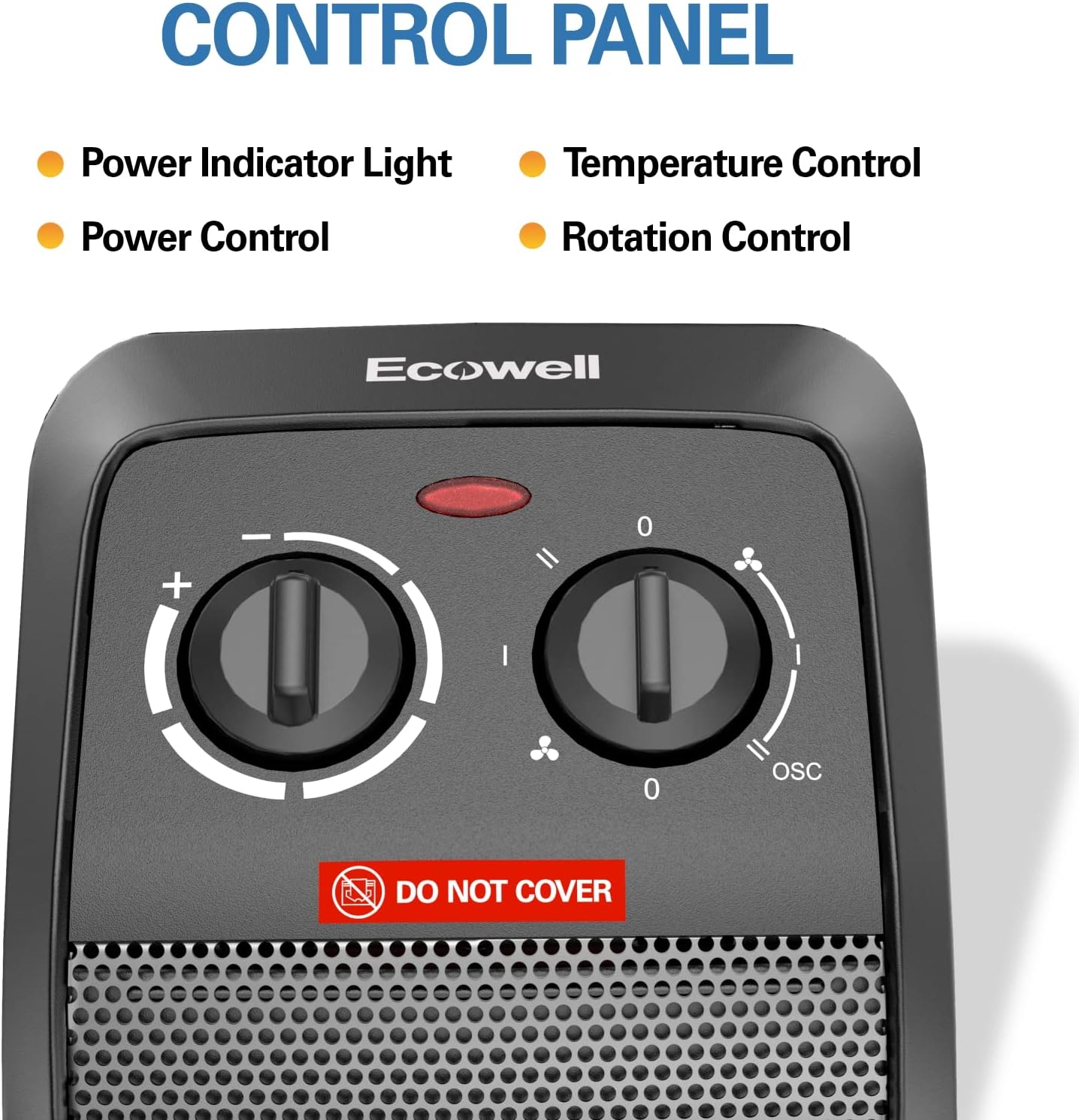ECOWELL Calentador eléctrico de cerámica de calentamiento rápido de 1500 W con termostato, calentador de torre de 18 pulgadas para uso en
