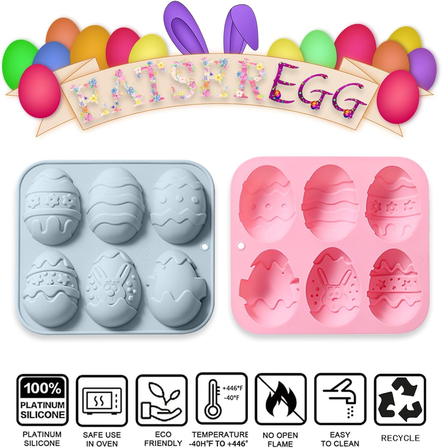 2 moldes de silicona para huevos de Pascua, 6 cavidades, diferentes moldes de huevos, herramienta para hornear, para hacer bombas de chocolate