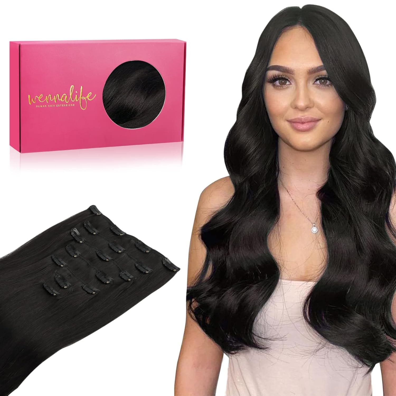 Wennalife – Extensiones de cabello humano con clip, extensiones de cabello Remy, 14 pulgadas a 24 pulgadas, 4.23 onzas (120g), 7 unidades