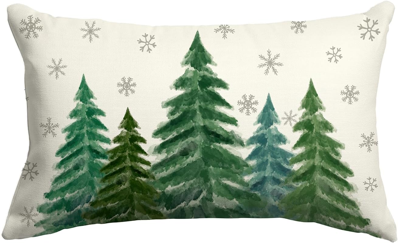 LOMCHEN Funda de almohada de árboles de Navidad verdes de 12 x 20 pulgadas para decoraciones de Navidad, funda de cojín verde de Navidad para sofá