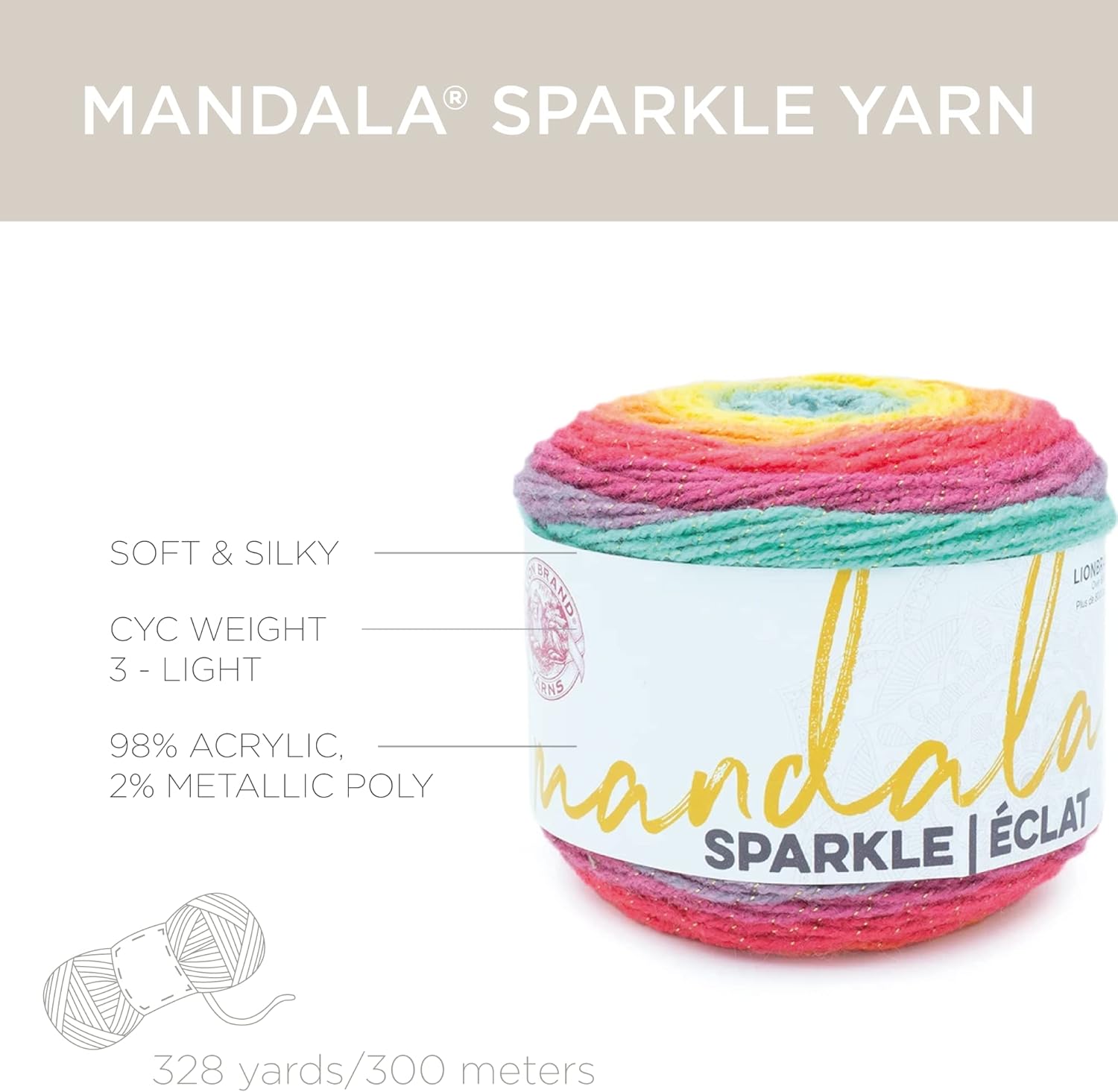 (1 madeja) Lion Brand Yarn Mandala Sparkle Yarn, Nova