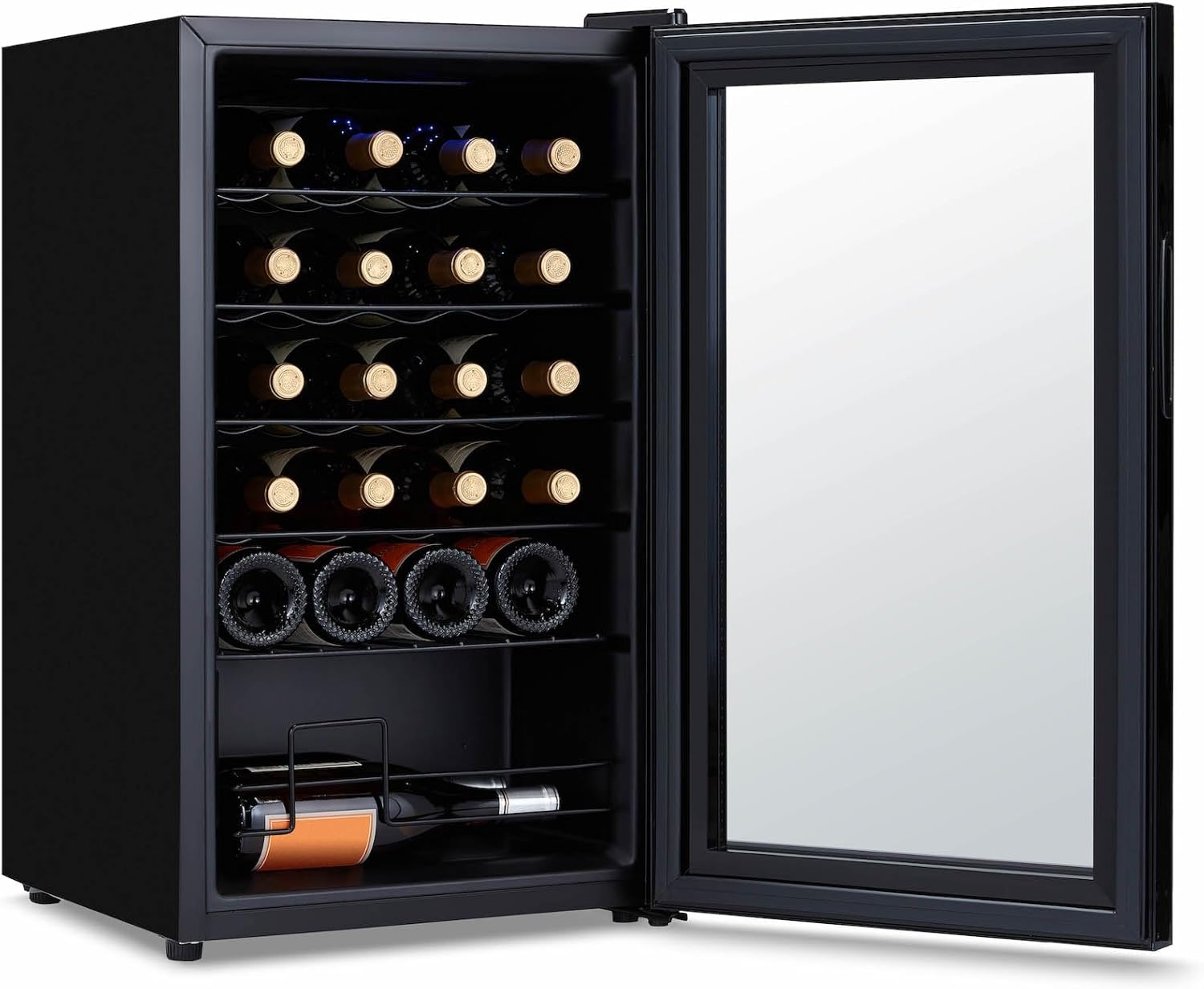Shadow Series – Refrigerador de vino de 24 botellas, refrigerador de vino con espejo independiente con puerta de vidrio templado de doble capa y