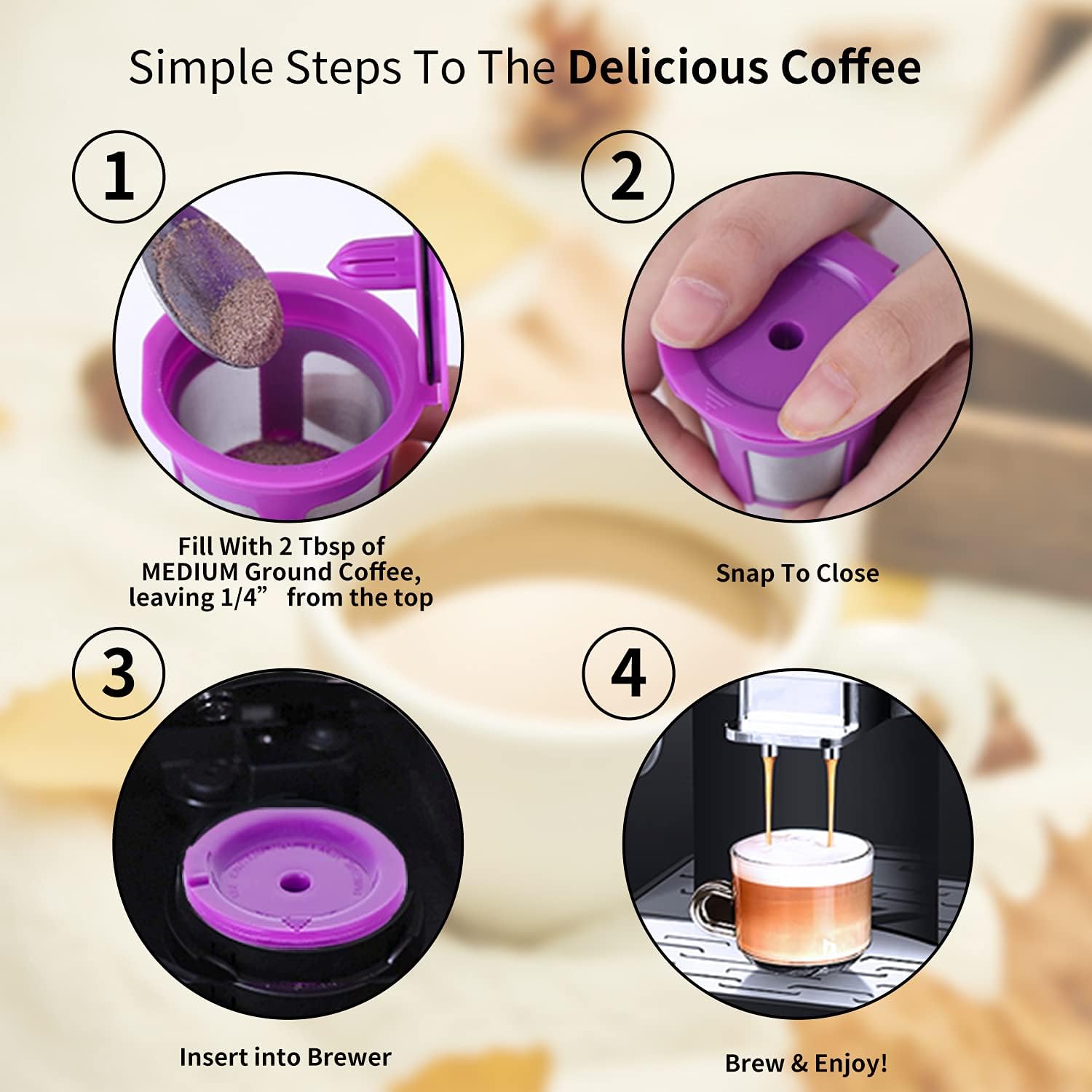 MaxRona – Tazas K reutilizables para Keurig 2.0 y 1.0, paquetes de 8 cápsulas de café reutilizables universales, filtro de café K Cups recargables