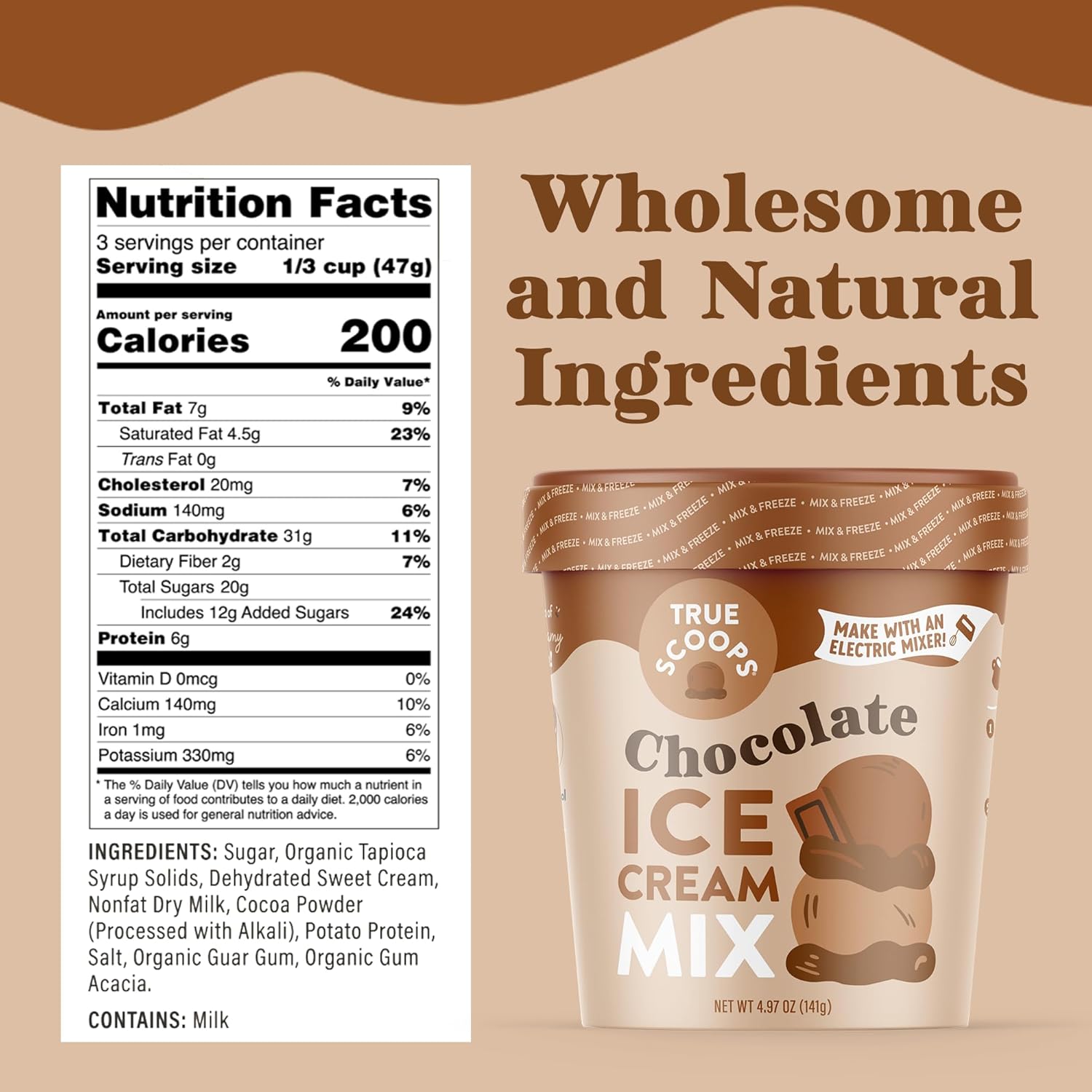 True Scoops Paquete de 2 mezclas de helado de chocolate. Añade un ingrediente la mitad y la mitad. Hace 1 pinta de helado casero de primera calidad
