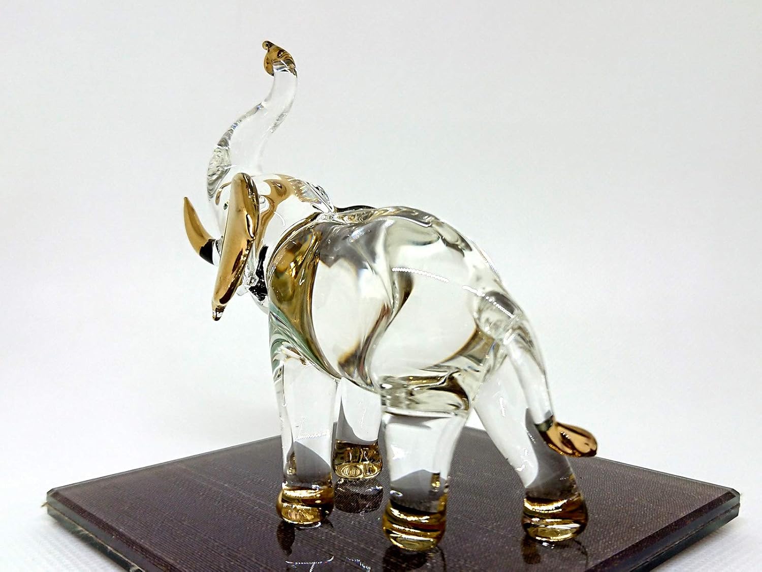 Figuras artísticas de elefante en miniatura de vidrio soplado a mano, animales coleccionables, decoración de regalo, tronco (3.5 pulgadas, oro