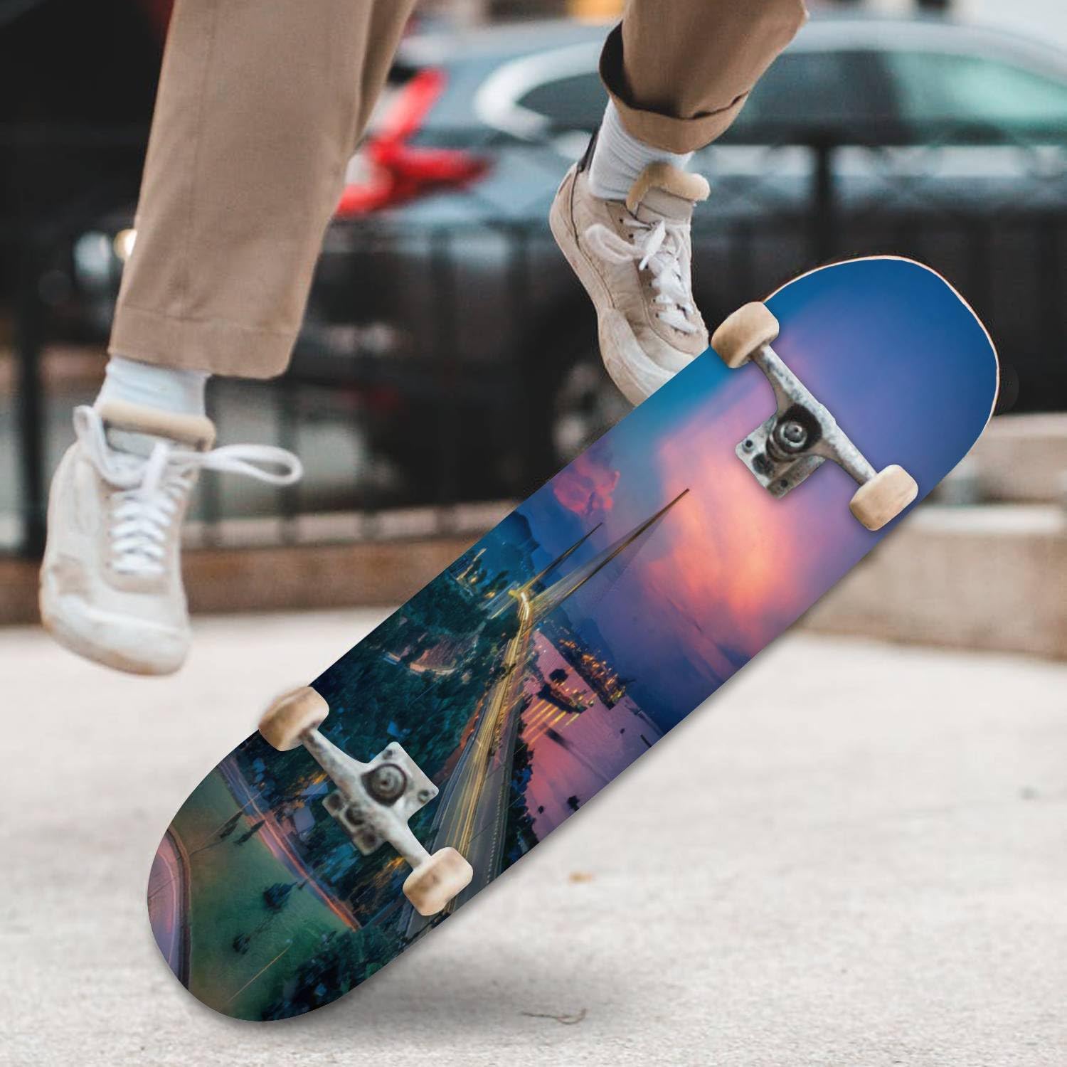 Sunset Skyline Havana – Patinetas para principiantes de 31 x 8 pulgadas, tablas cóncavas de arce de doble patada completa al aire libre para
