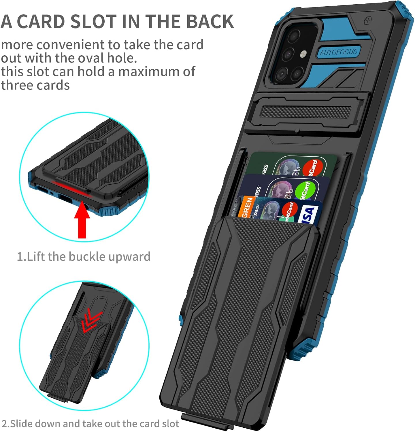 Asuwish Funda de teléfono para Samsung Galaxy A51 4G con protector de pantalla de vidrio templado y soporte delgado para tarjeta de crédito,