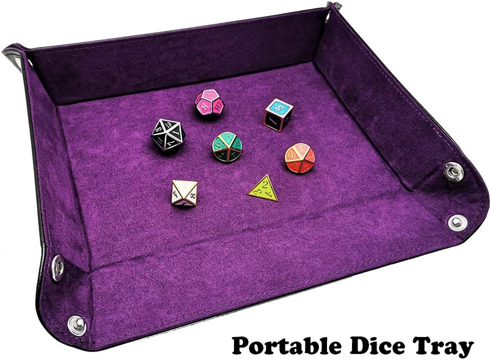 Haxtec Bandeja plegable para dados DND, color negro y morado, portátil, de piel sintética, para juegos de dados RPG como Calabozos y Dragones (negro