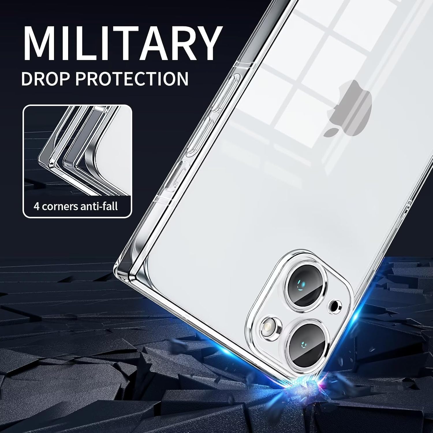 Tzomsze Funda cuadrada compatible con iPhone 15 Plus transparente, protección completa de la cámara y esquinas reforzadas, funda delgada de silicona