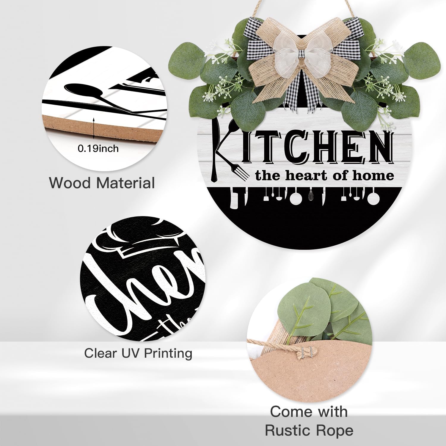 TOARTI Letrero rústico de cocina con texto en inglés Kitchen the Heart of Home para cocina, comedor, cocina, madera, decoración de cocina